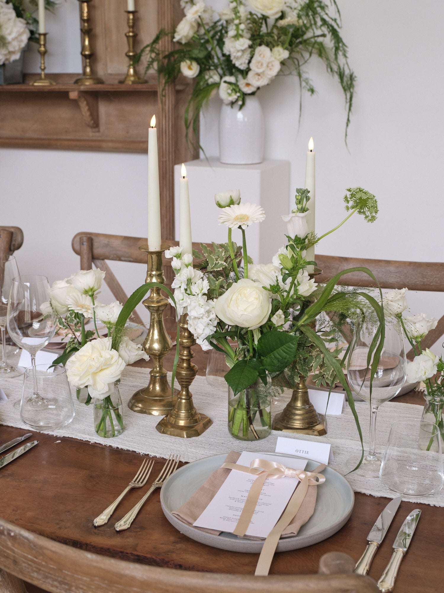 Whimsical Whites Jam Jar Arrangements