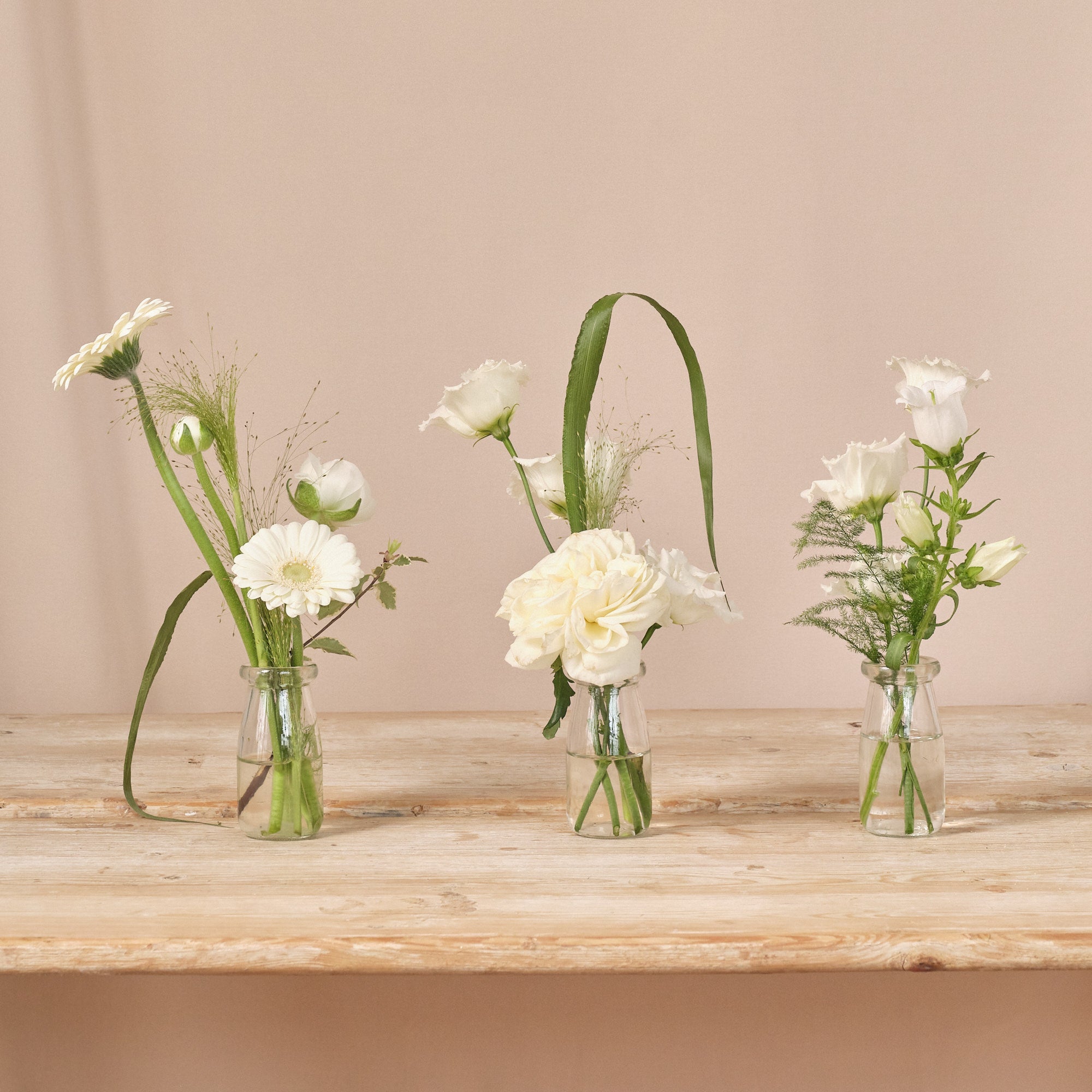 Whimsical Whites Bud Vase Arrangements