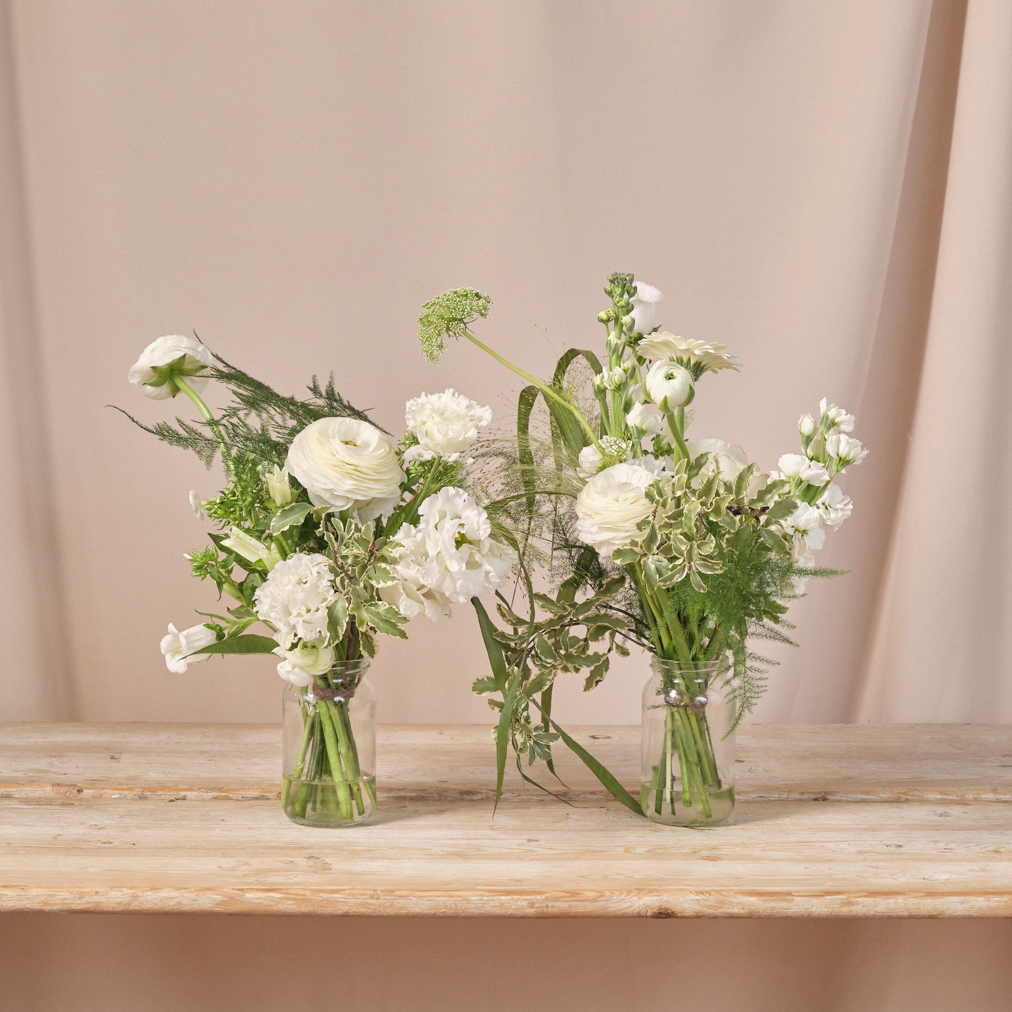 Whimsical Whites Jam Jar Arrangements