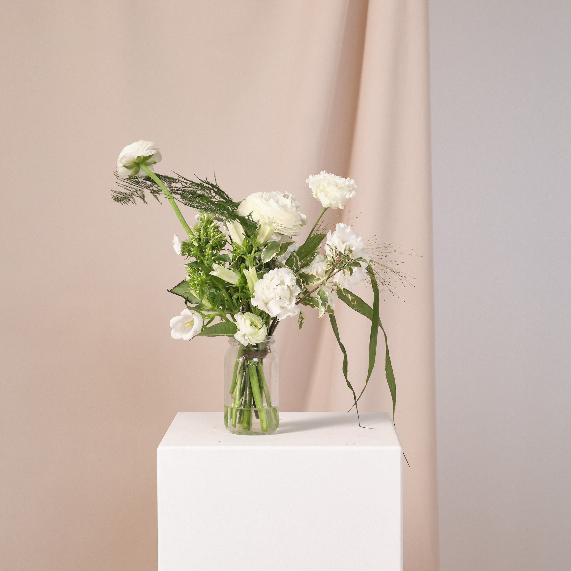 Whimsical Whites Jam Jar Arrangements