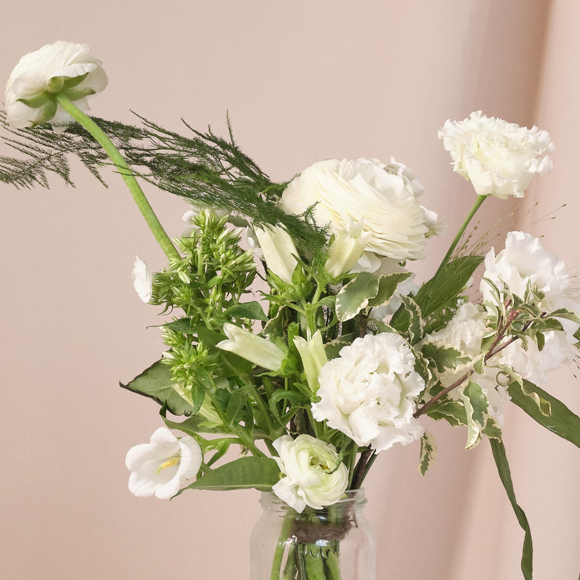 Whimsical Whites Jam Jar Arrangements