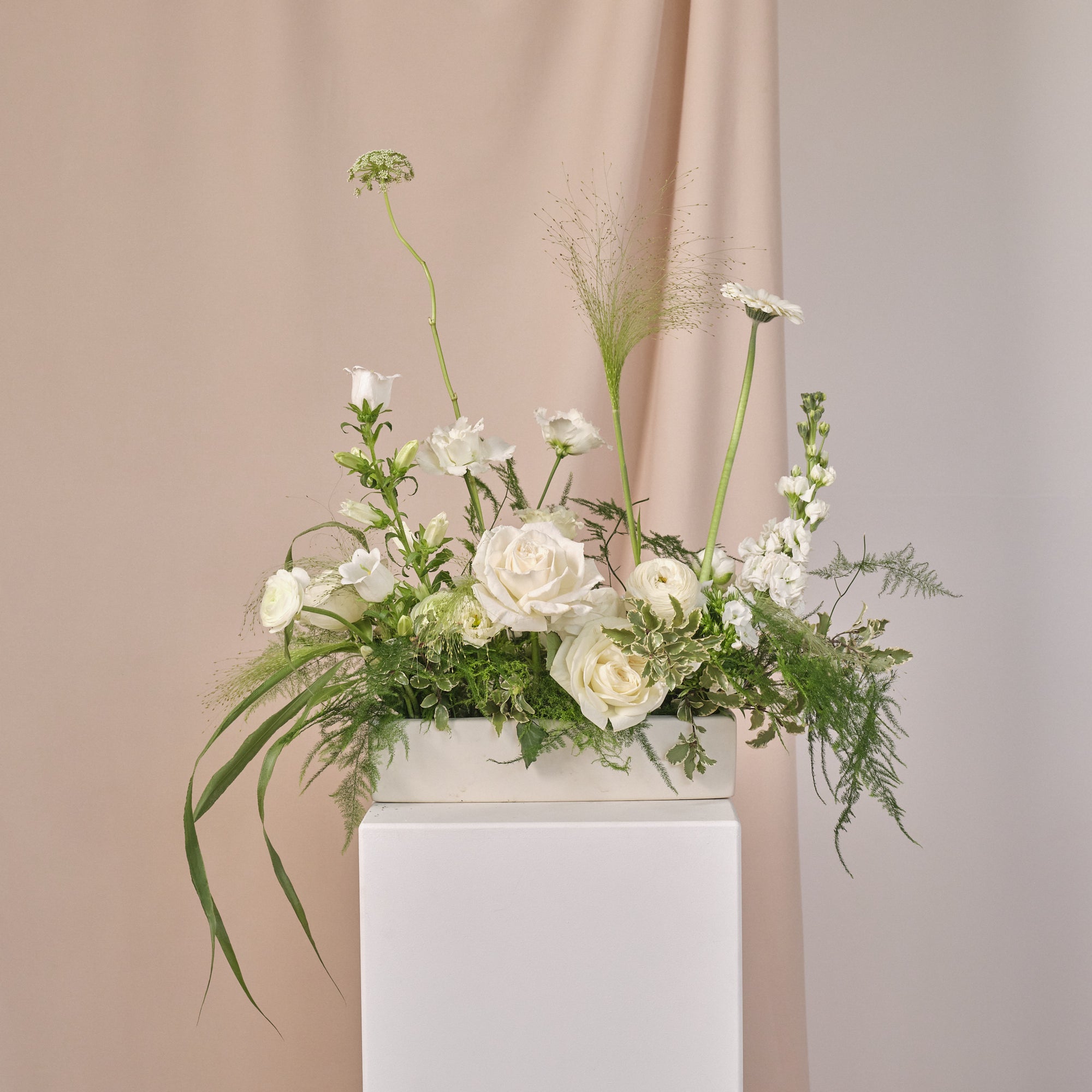 Whimsical Whites Small Trough Arrangement