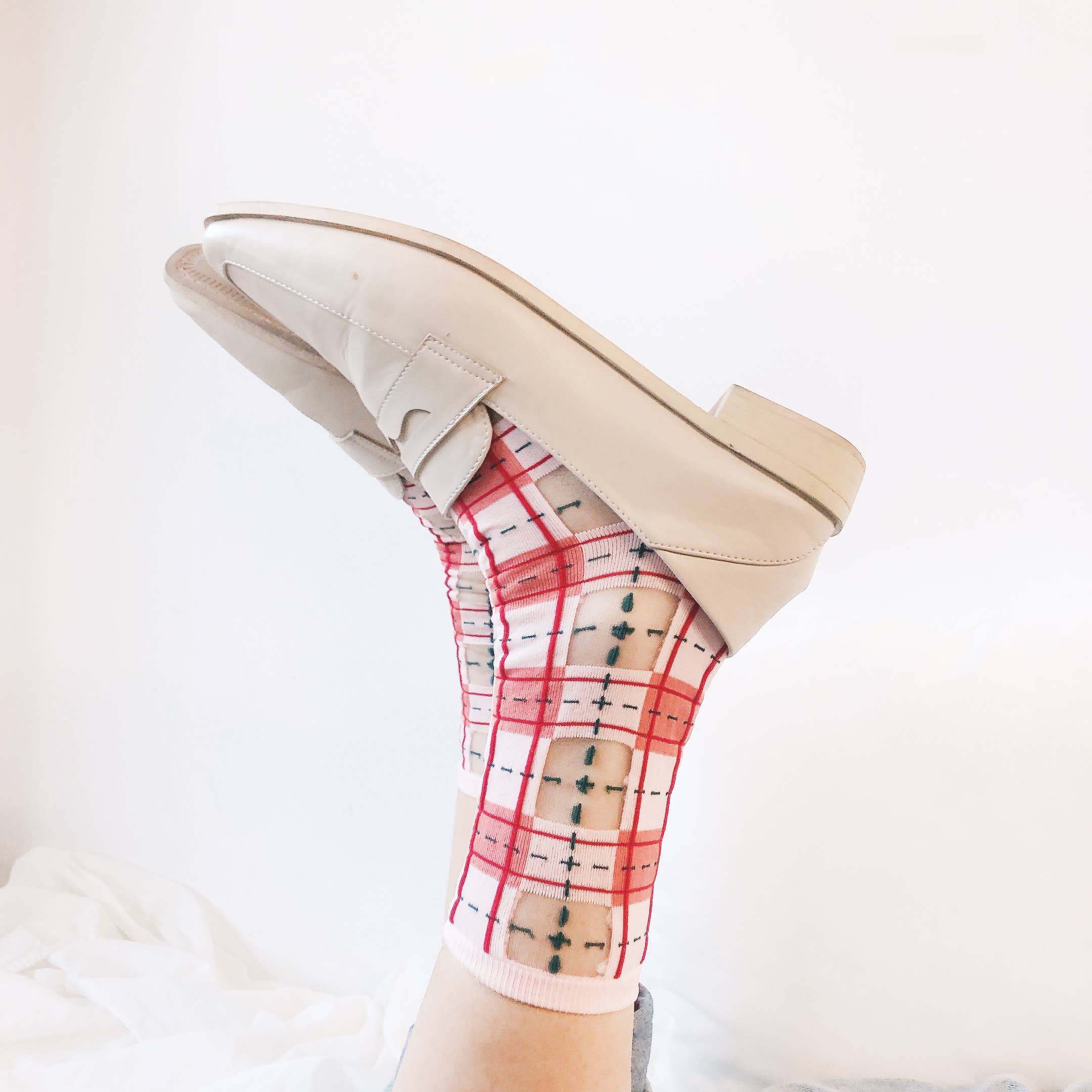 Tartan Sheer Socks | Pink and Peach