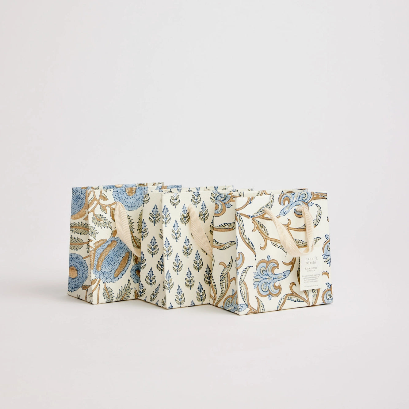 Block Printed Gift Bags | 3 Blue Designs & 3 Sizes Available