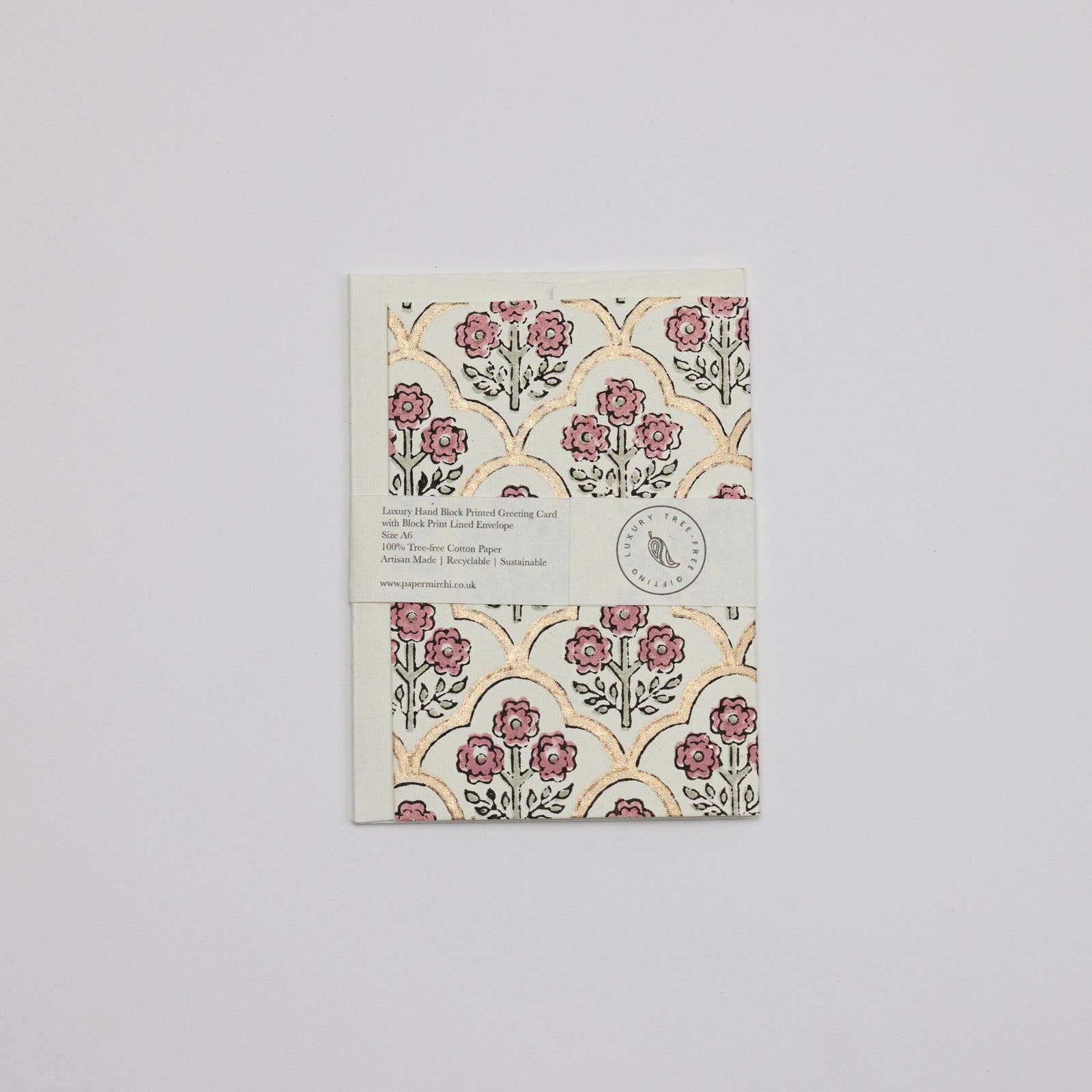 Hand Block Printed Greeting Card | Trellis Pink Earth