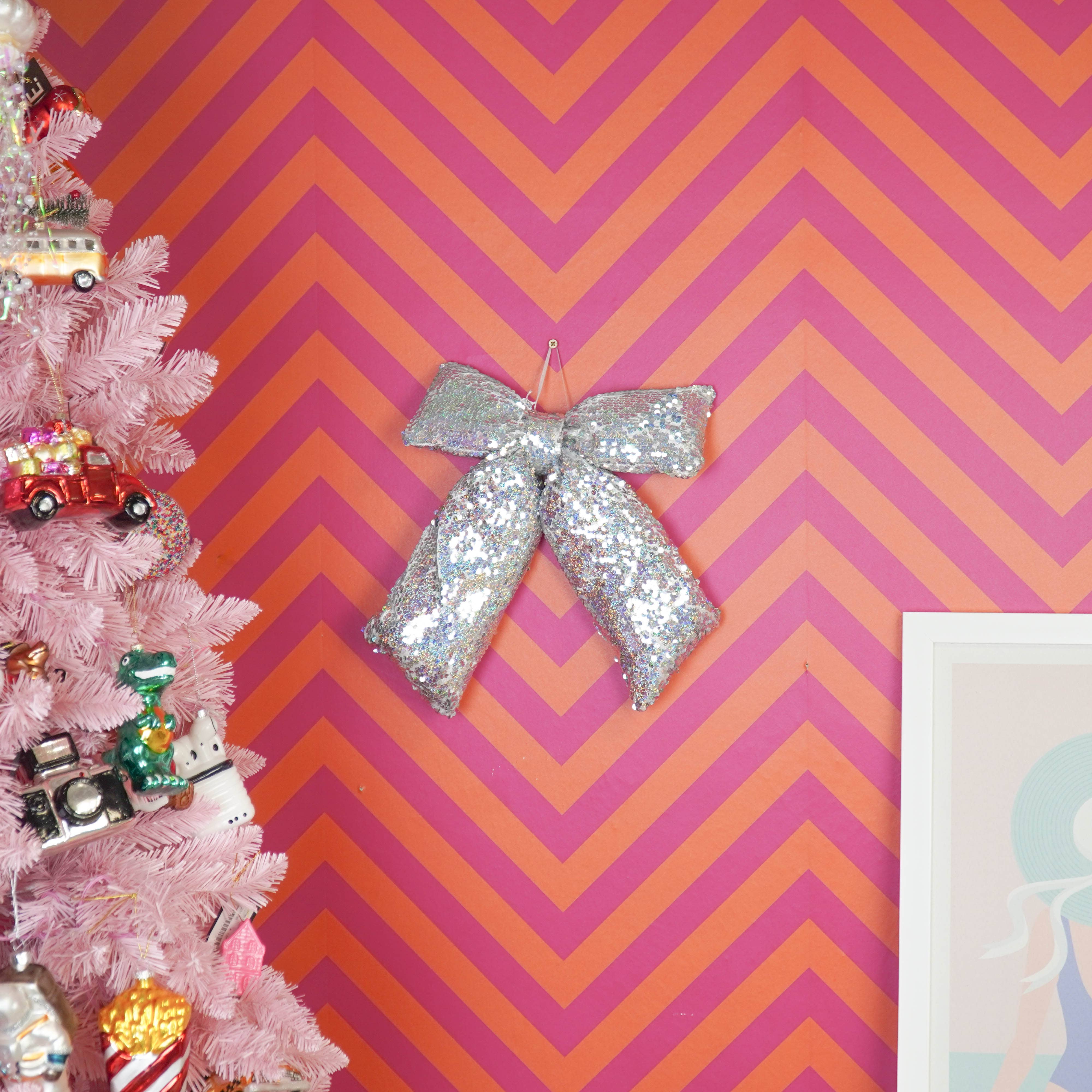 Silver Sequins Fabric Bow Christmas Decoration