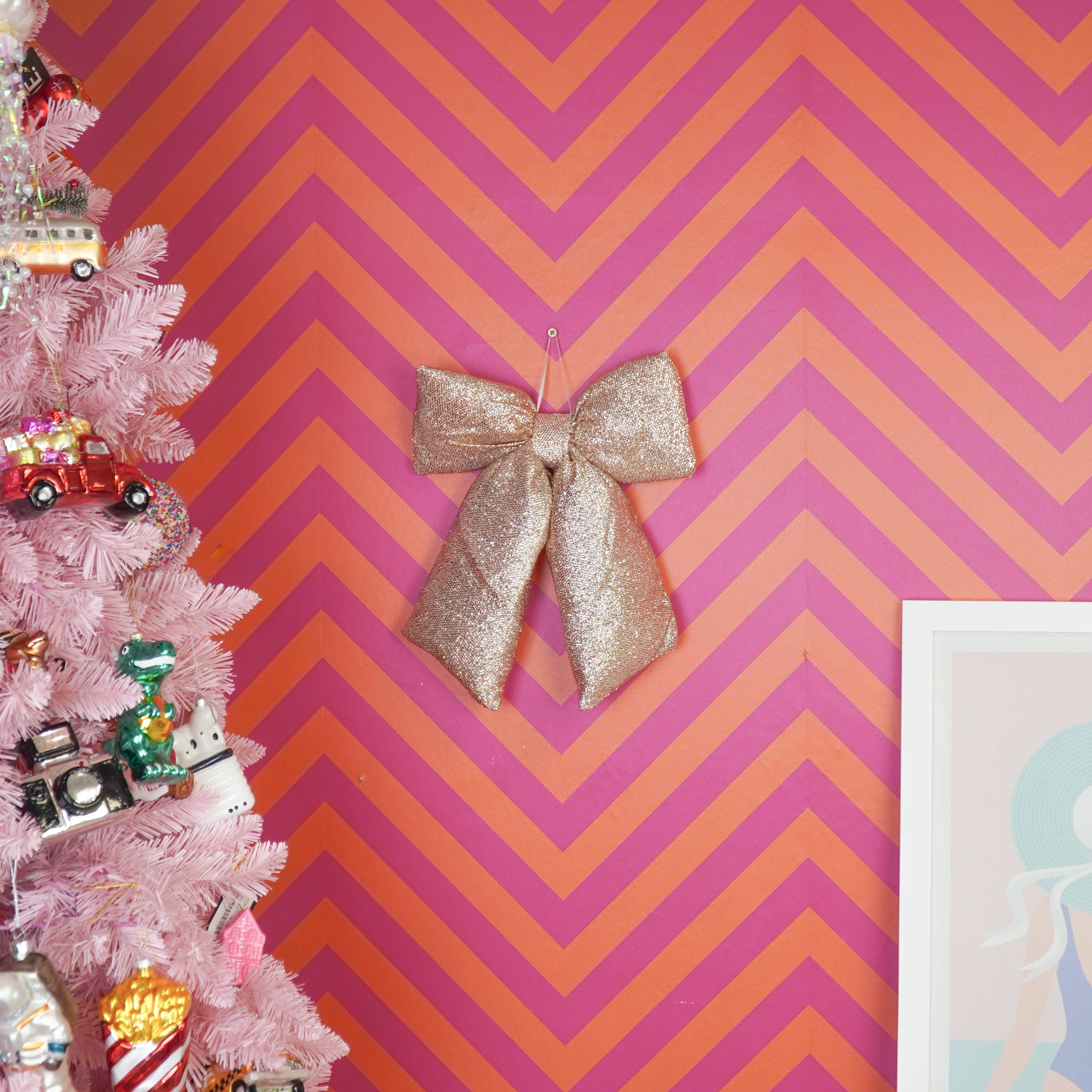 Christmas Decoration Gold Glitter Fabric Bow Christmas Decoration