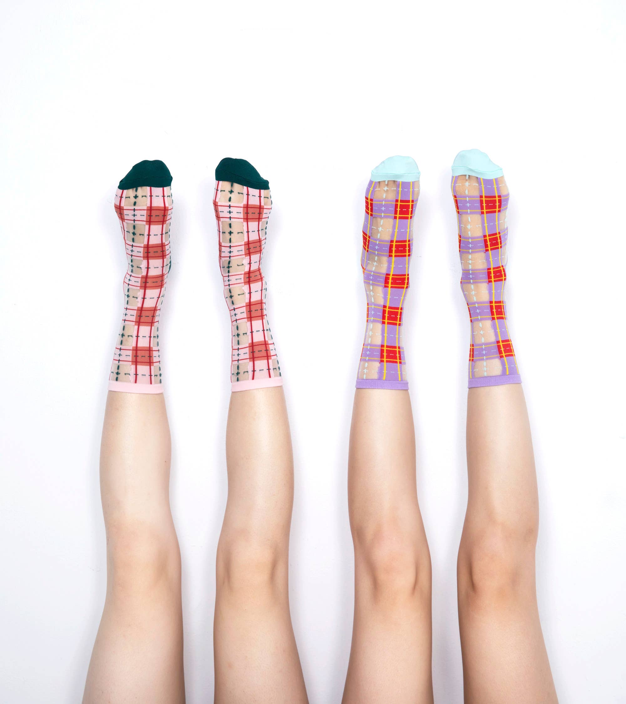 Tartan Sheer Socks | Pink and Peach