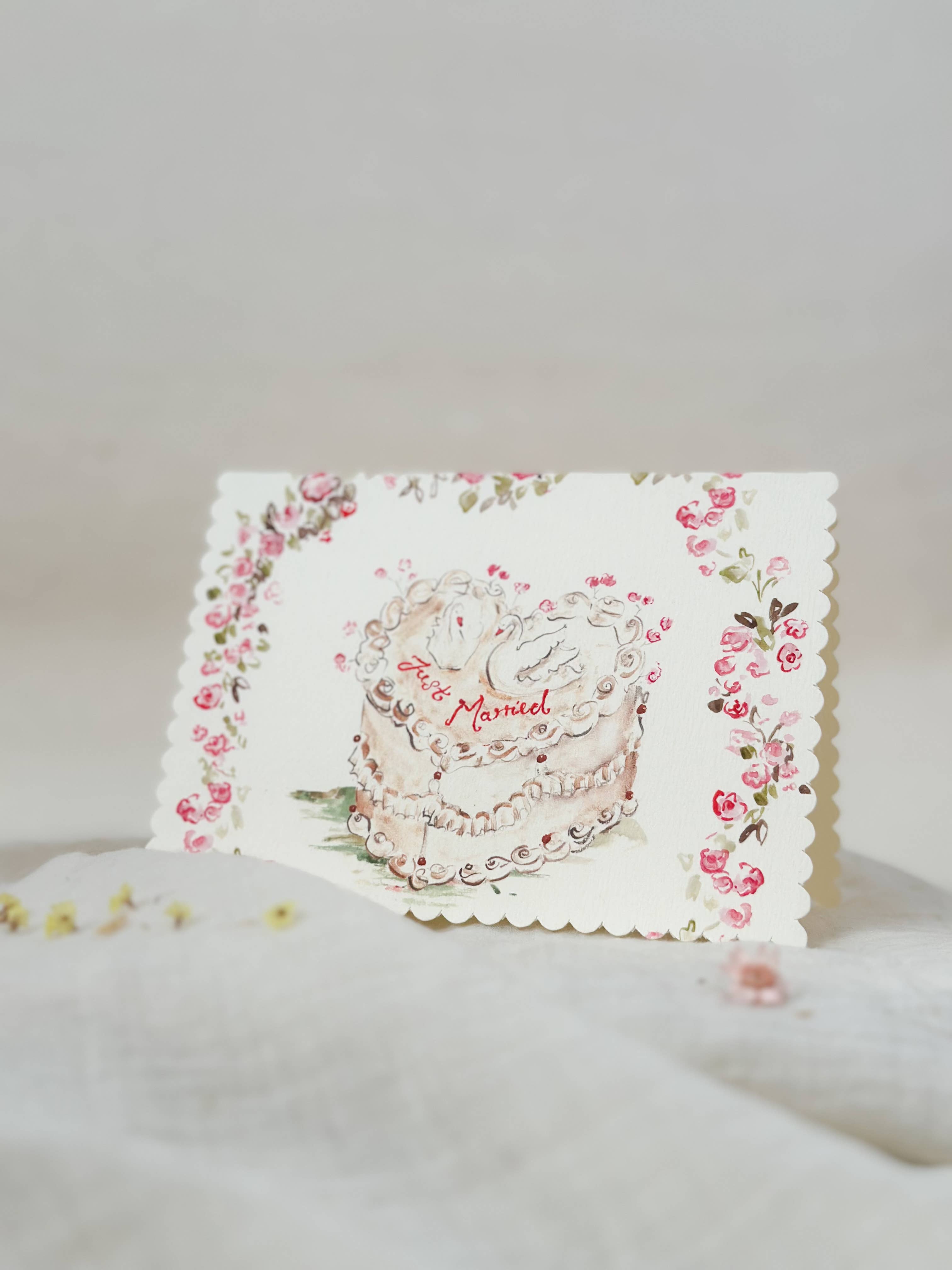 Just Married Swans Scalloped Edge Card