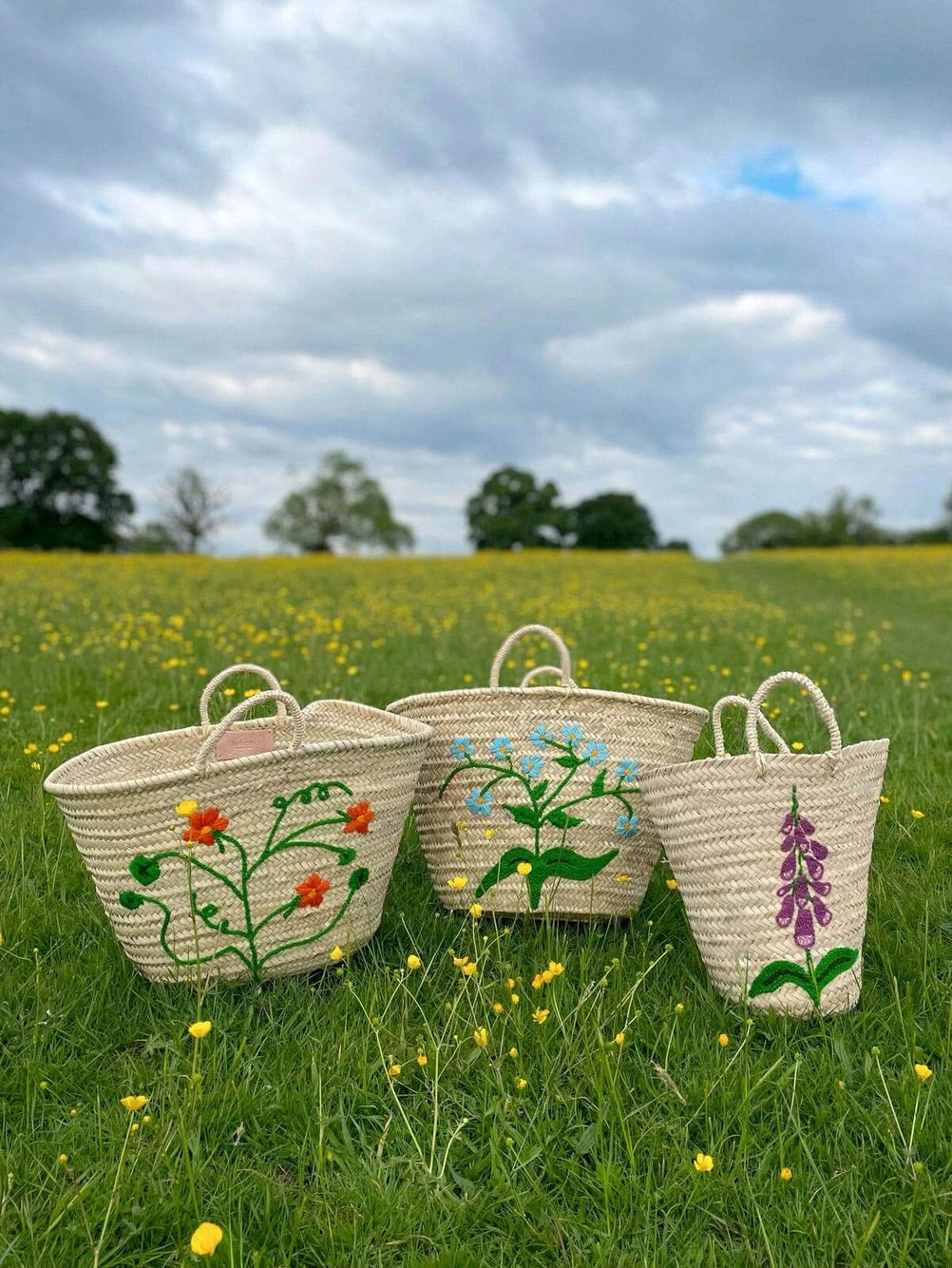 Hand Embroidered Bucket Basket | Foxglove
