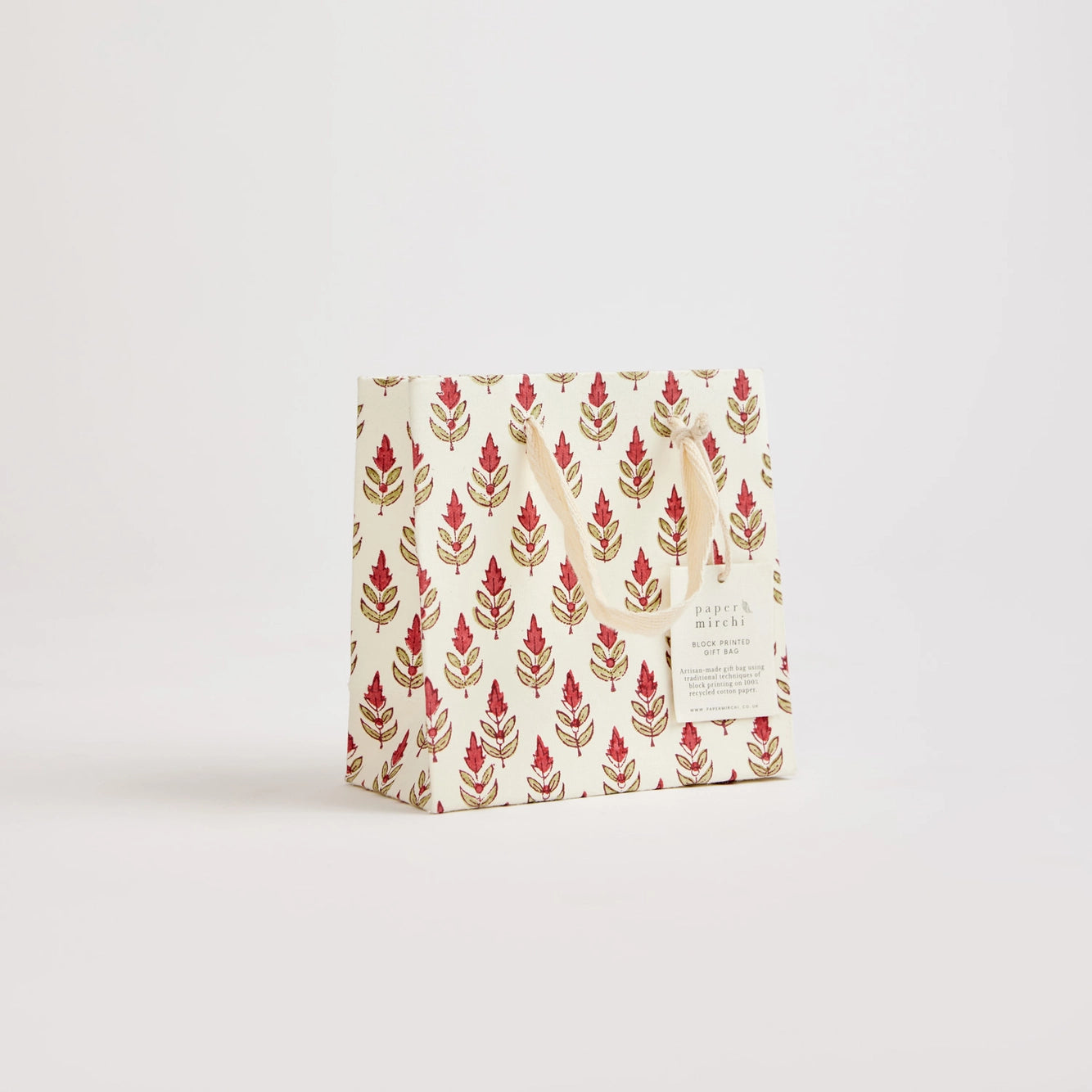 Block Printed Gift Bags | Small | 3 Red Designs Available