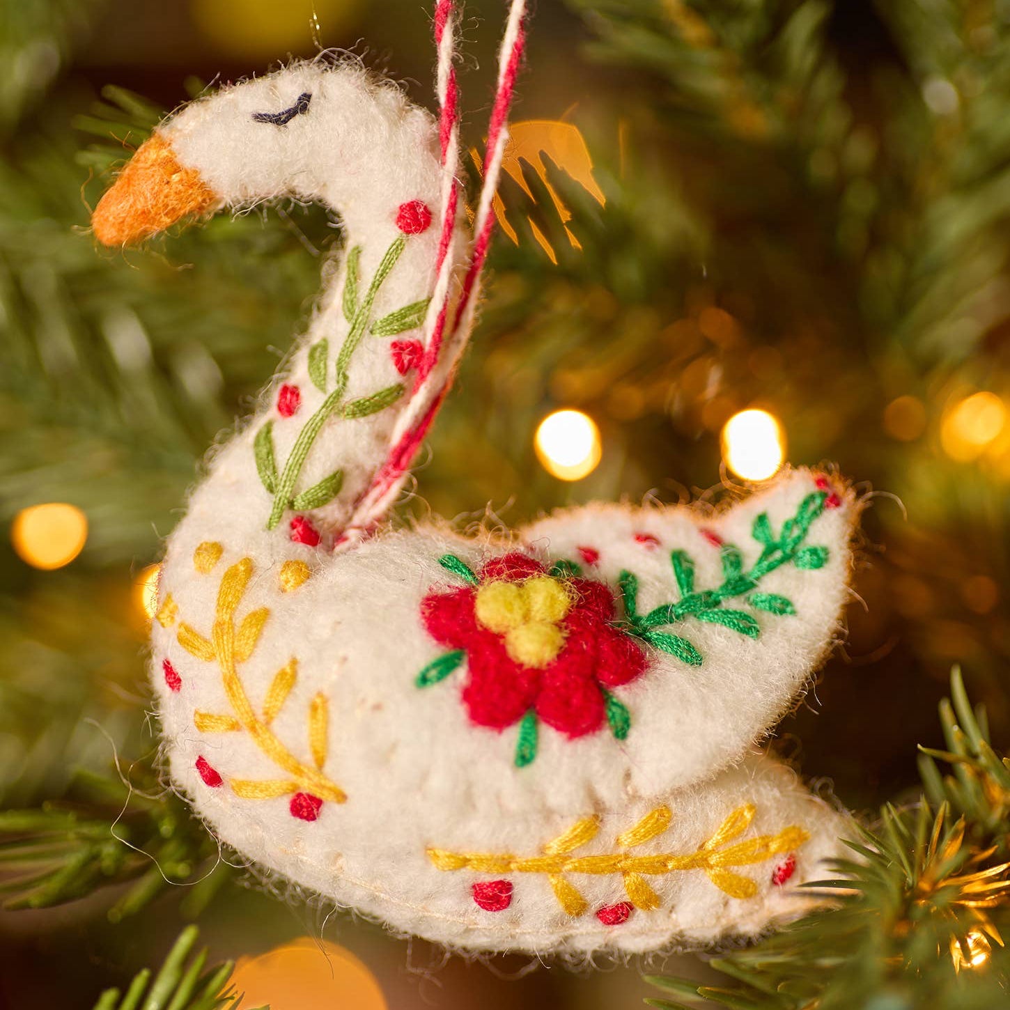 Embroidered Felt Swan Decorations