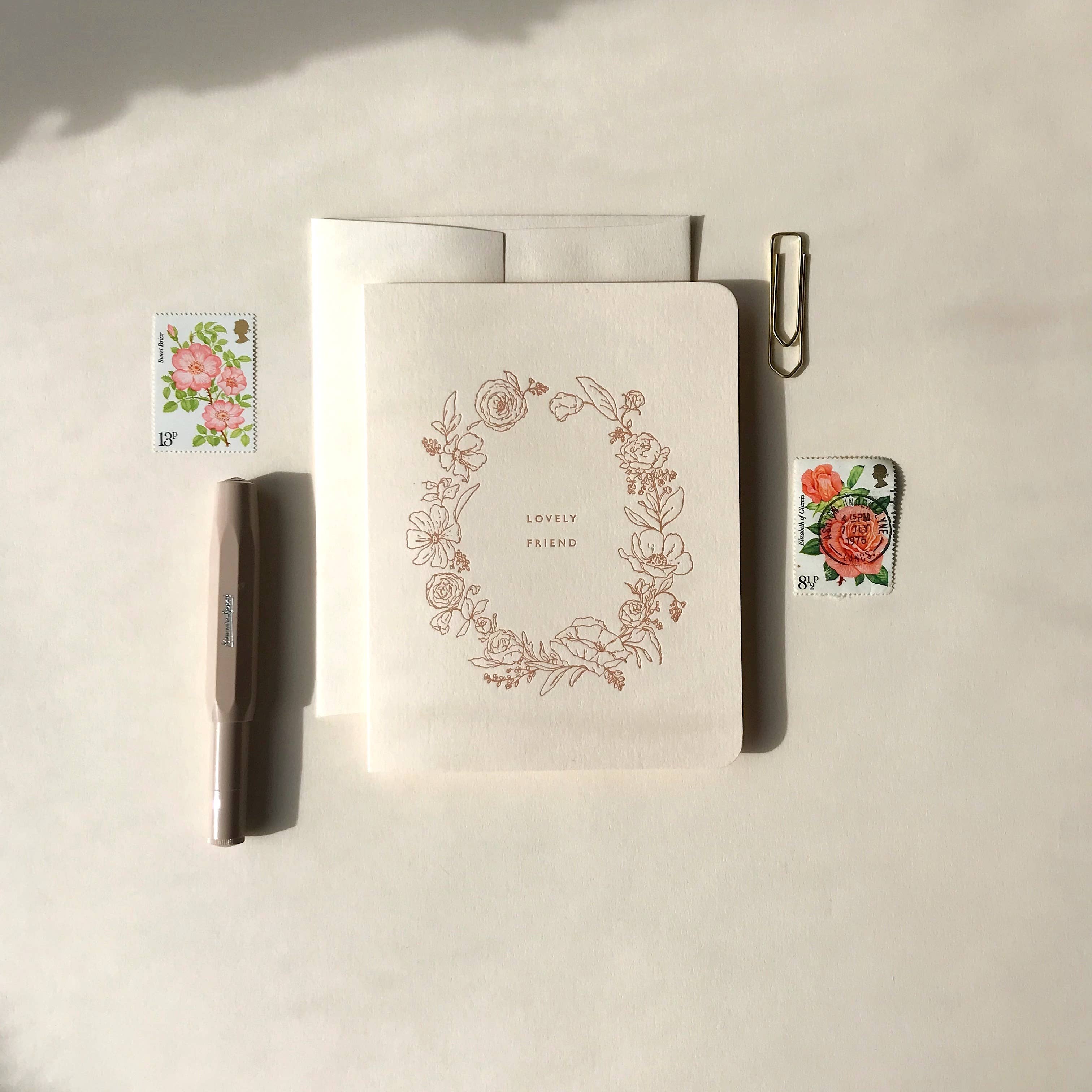 'Lovely Friend' Letterpress Floral Card