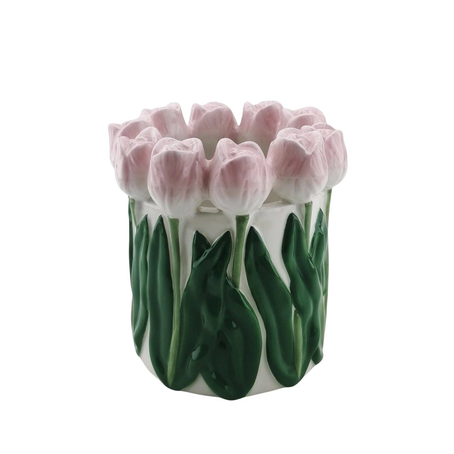 Tulips Vase | Light Pink & Green | Straight Sides