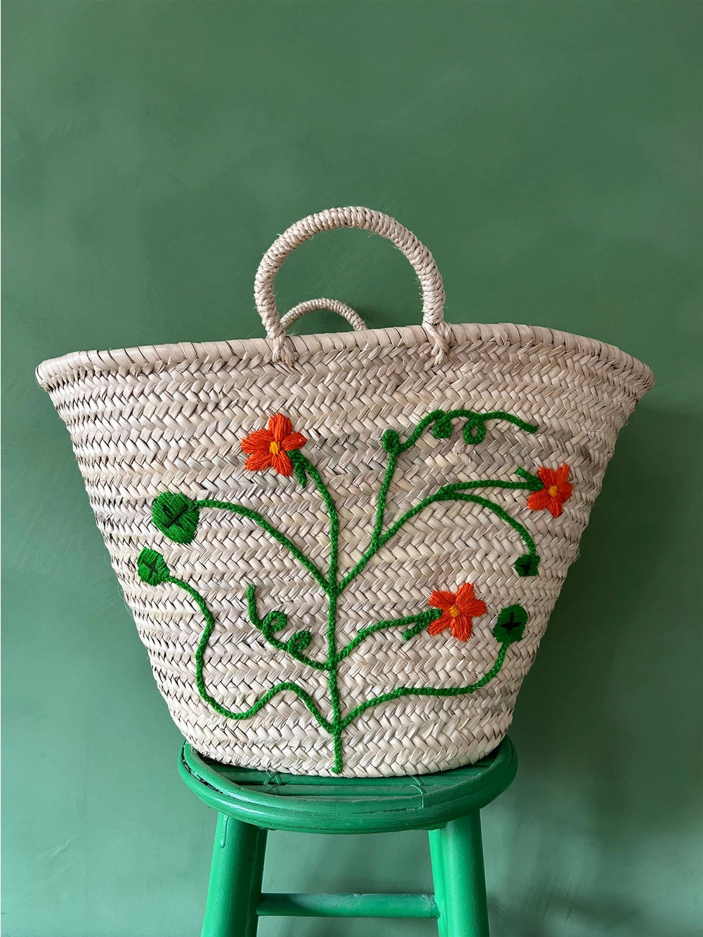 Hand Embroidered Market Basket | Nasturtium