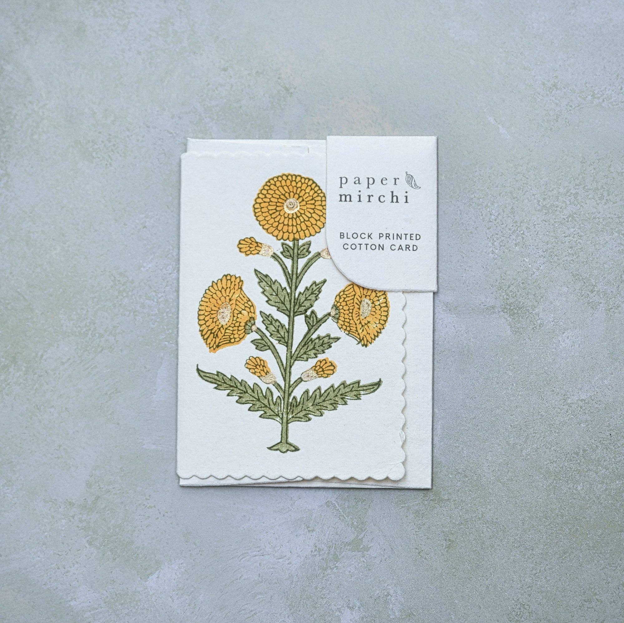 Hand Block Printed Greeting Card | Genda Saffron