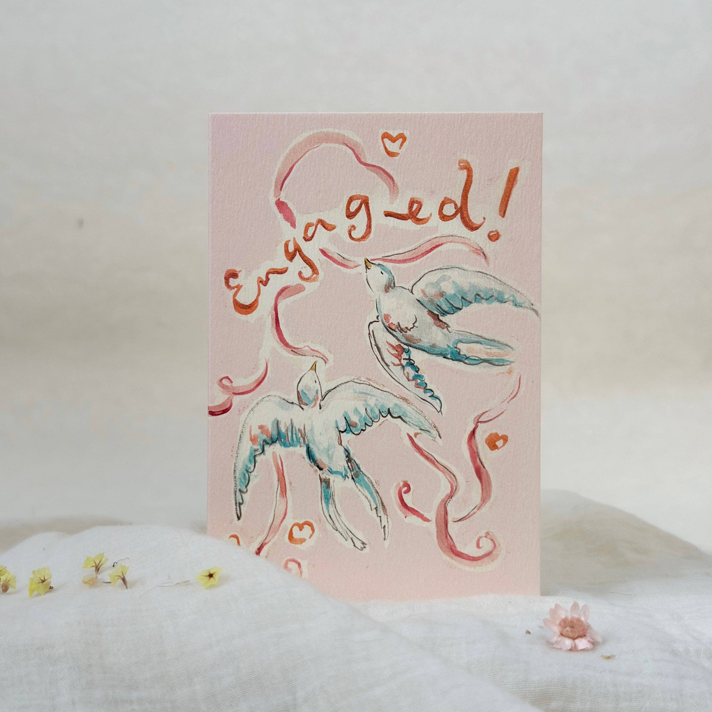 Engaged swallows - engagement card