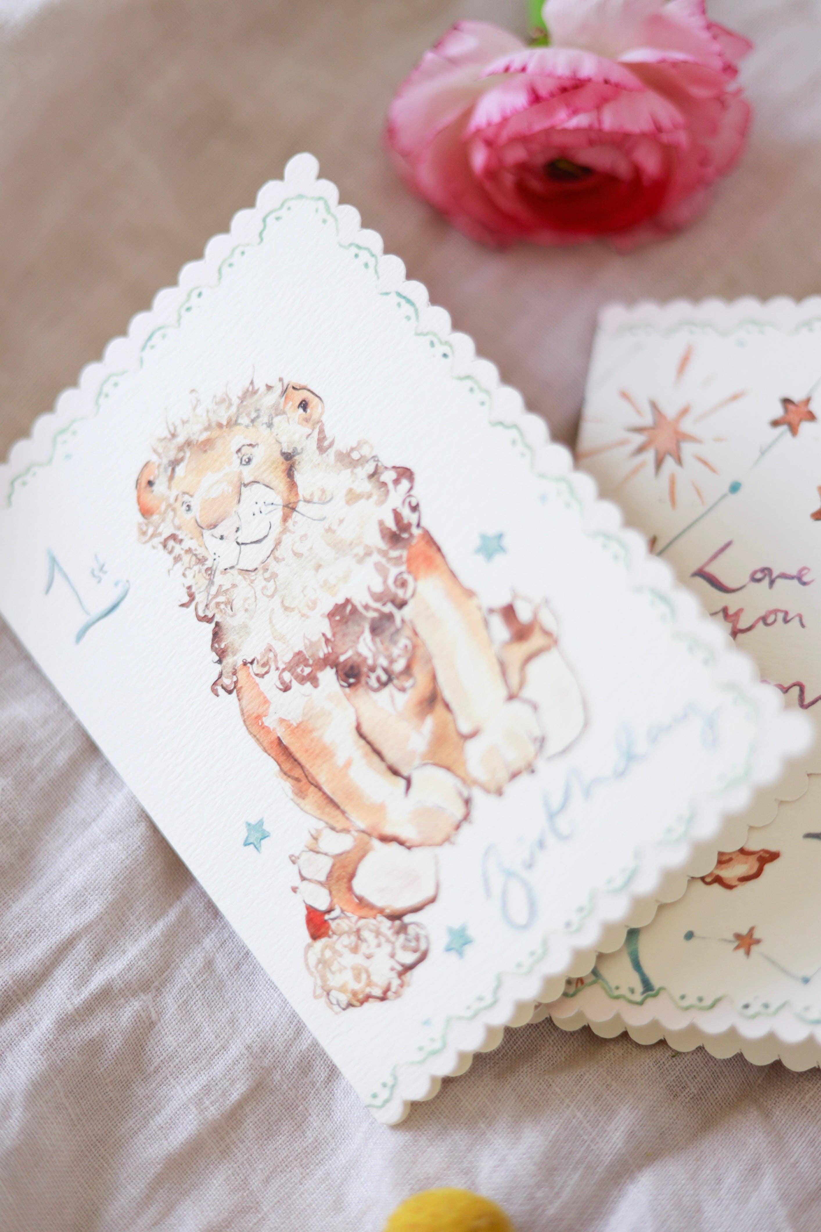 1st Birthday Lion - scalloped edge card