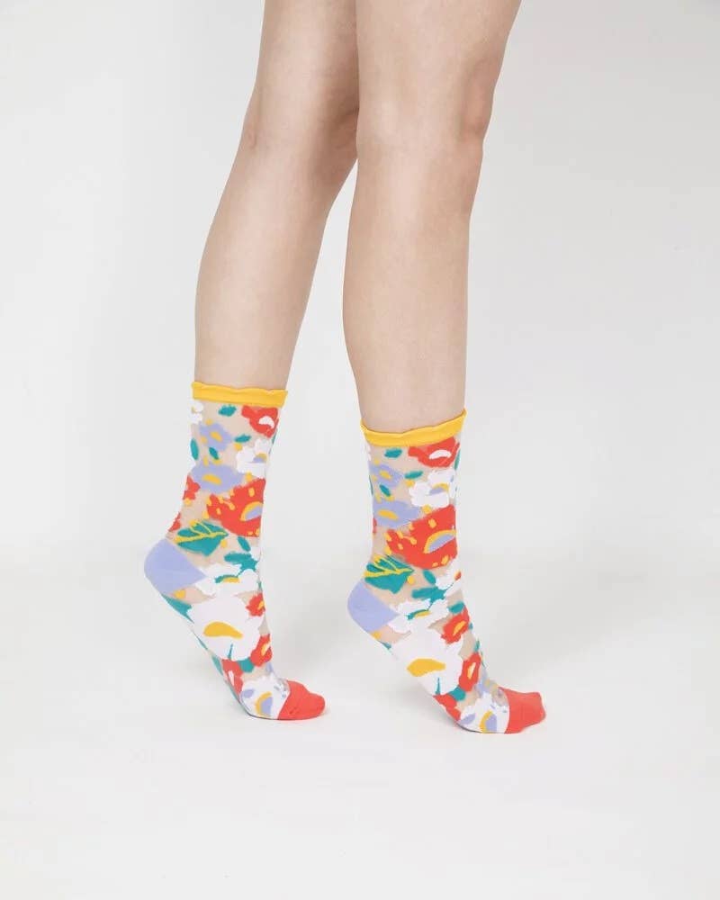 Flower Garden Sheer Socks | Yellow