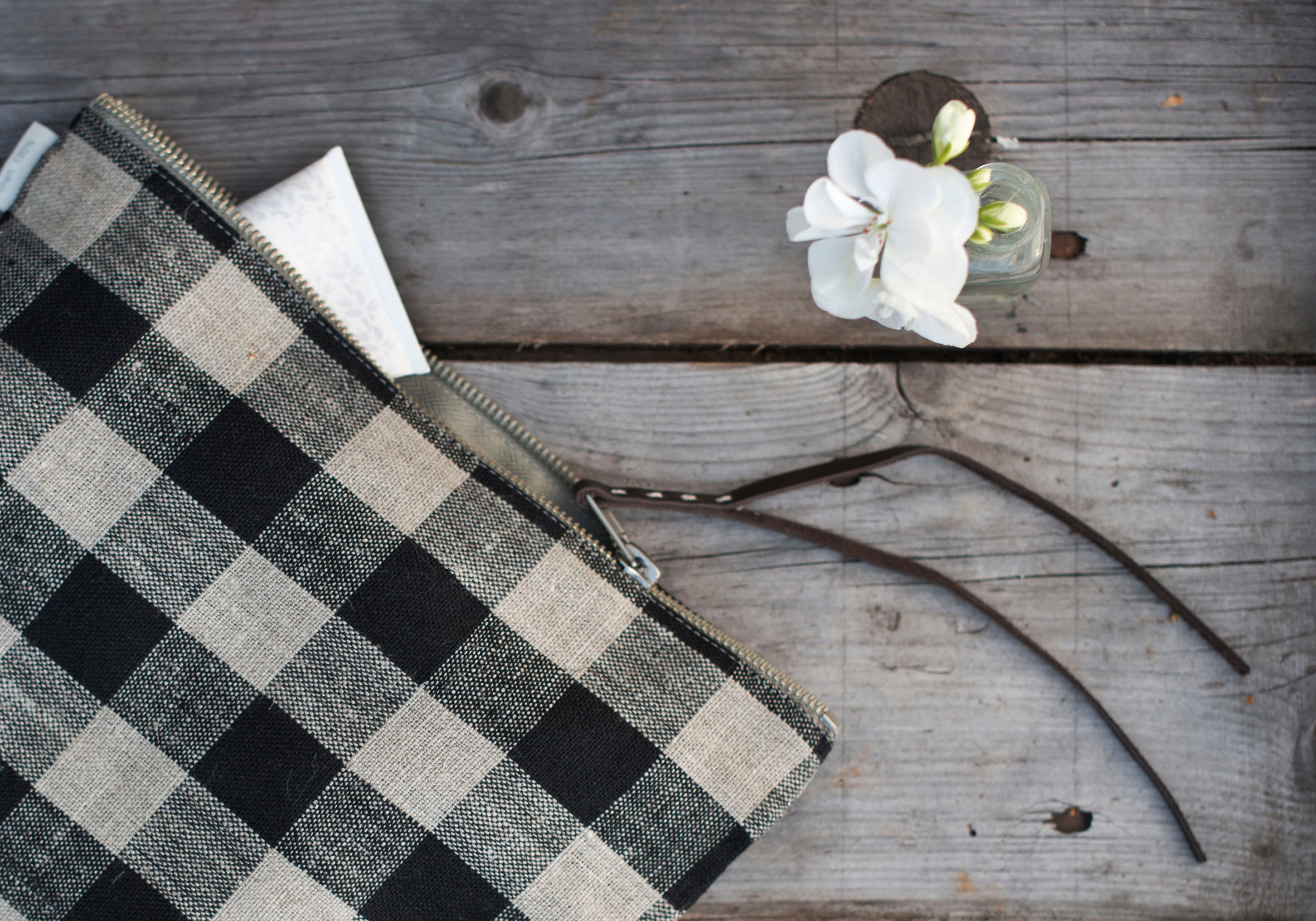 Canna Linen Pouch | Black Natural Check | 2 Sizes Available
