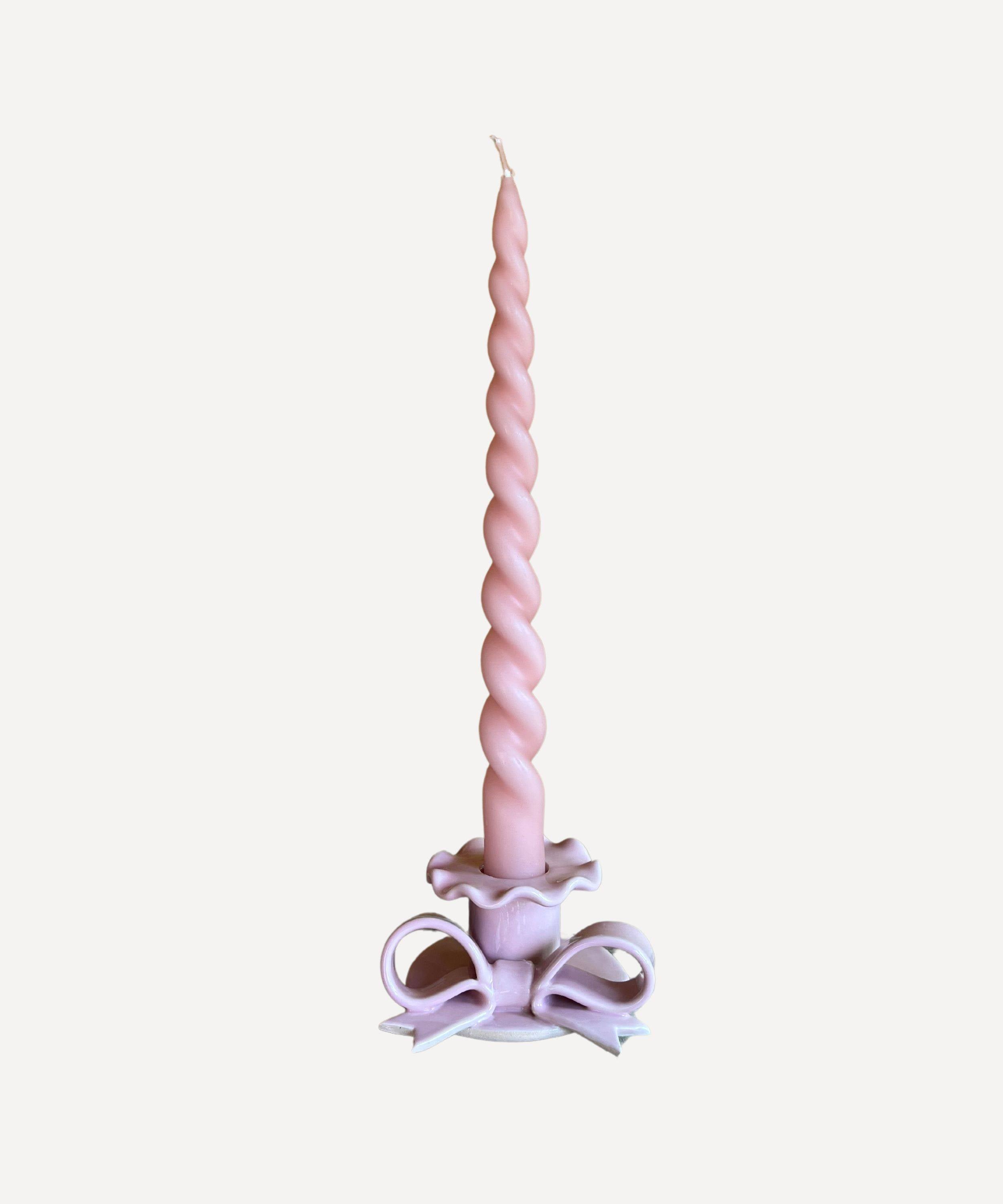 Bow Frill Ceramic Candlestick | Pink