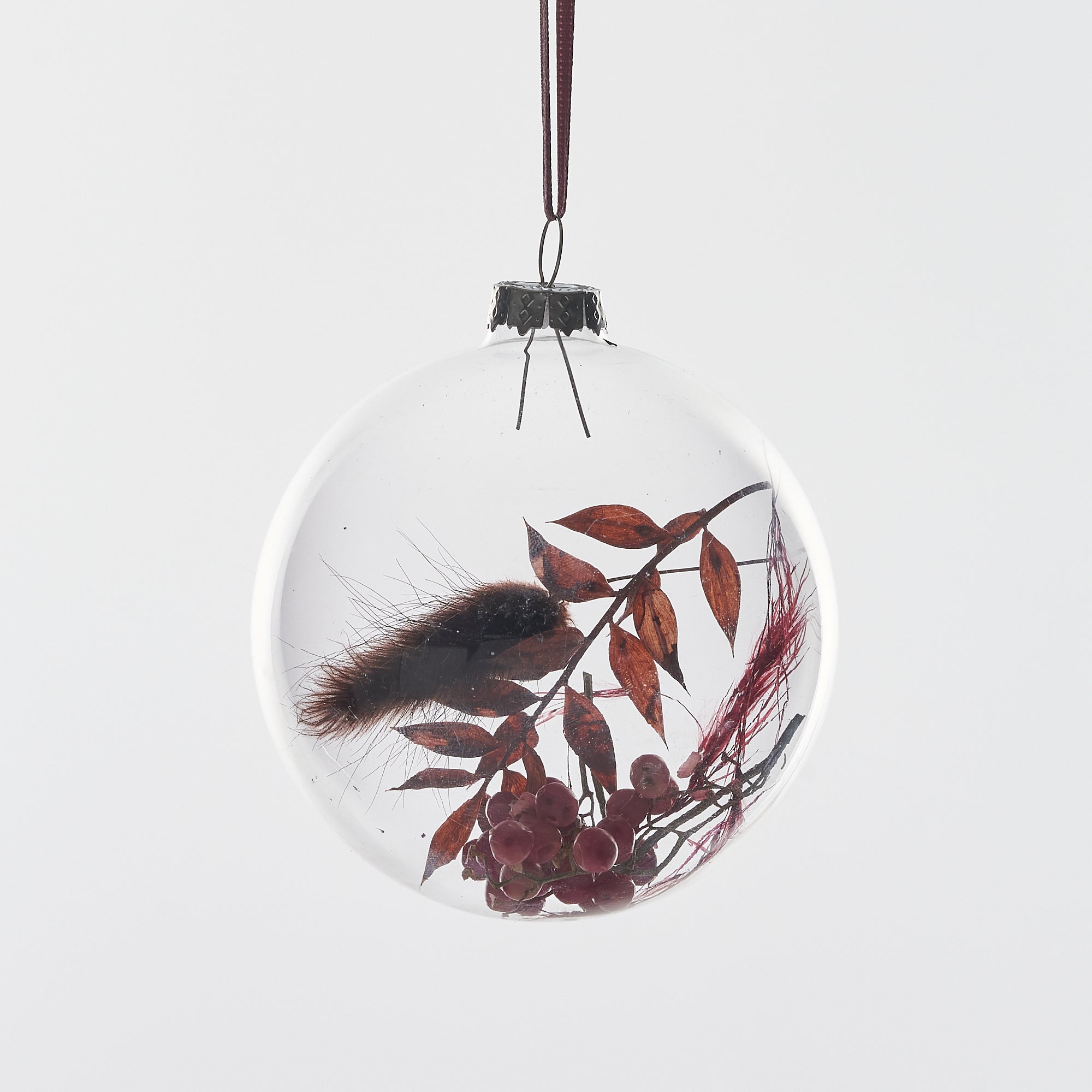 Set of 5 Dried flower Baubles: Burgundy