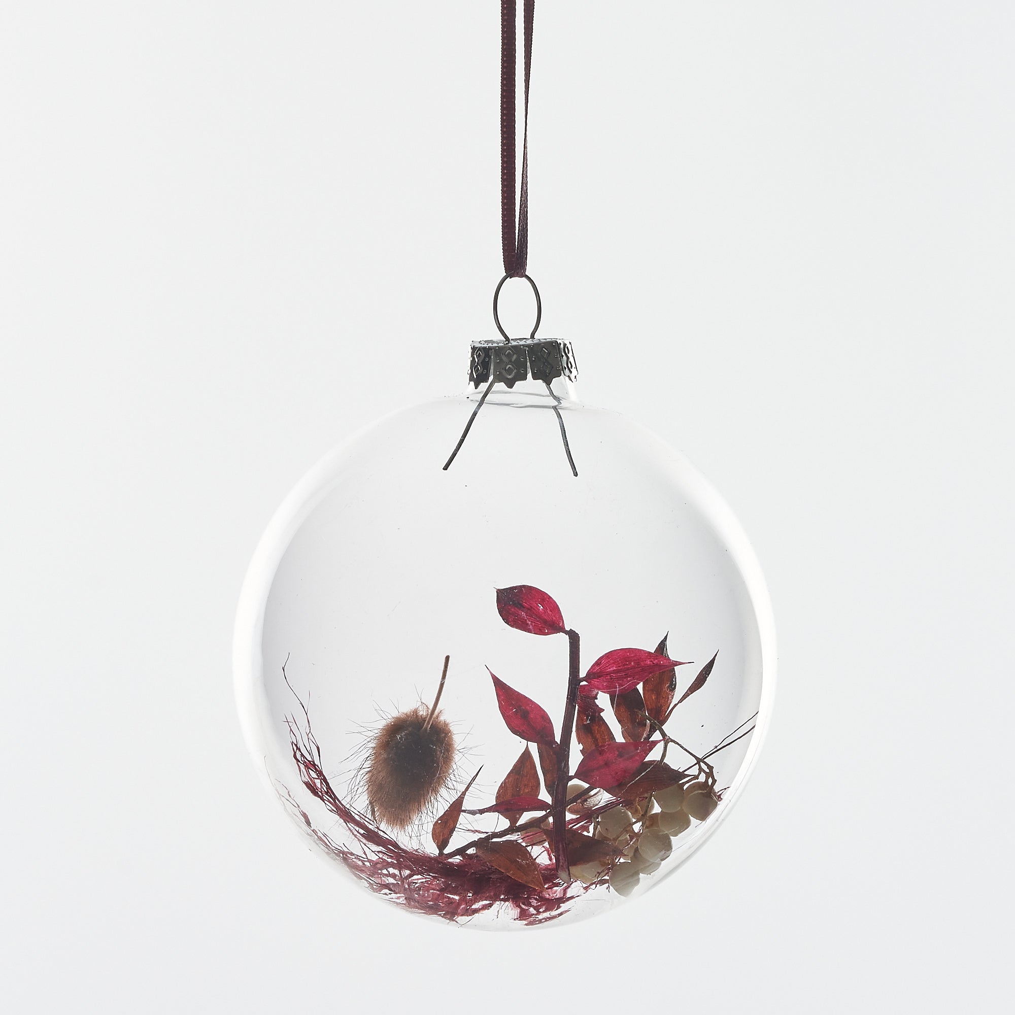 Set of 5 Dried flower Baubles: Burgundy