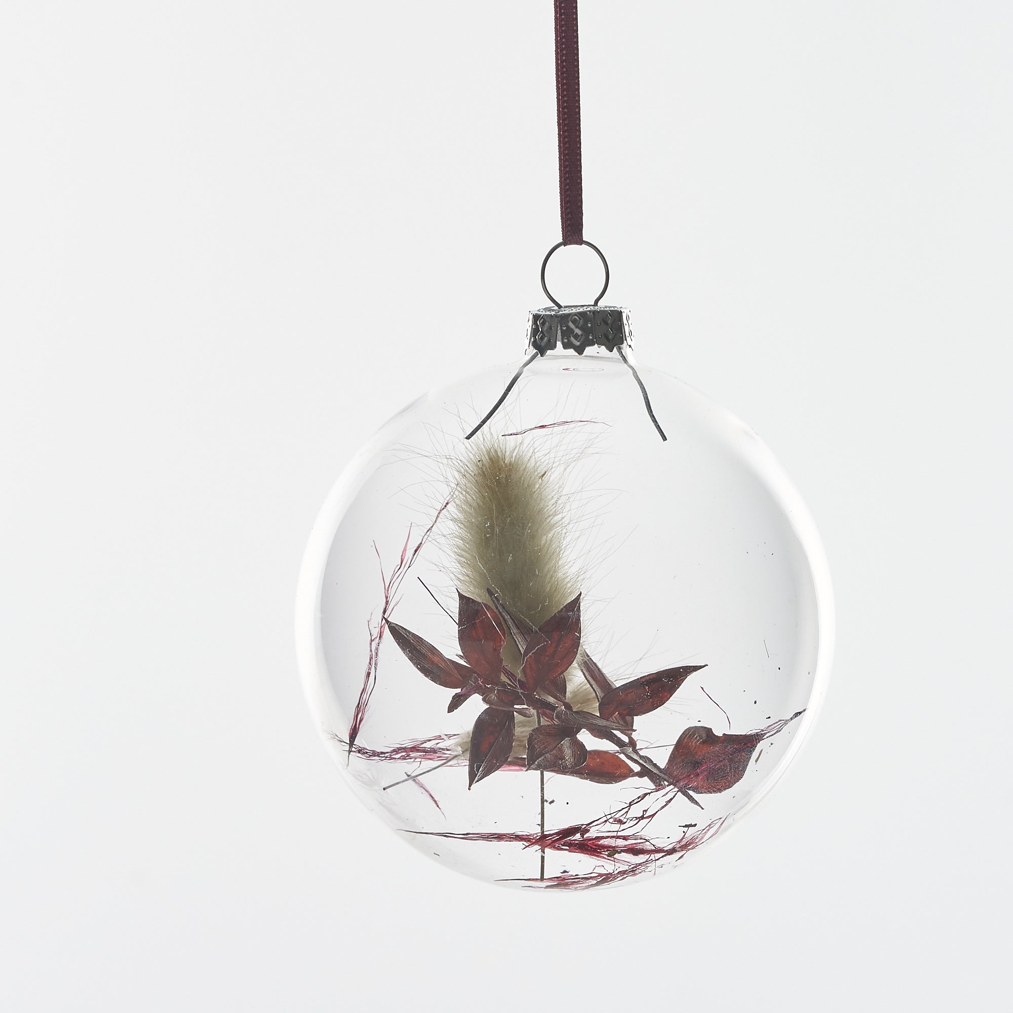 Set of 5 Dried flower Baubles: Burgundy