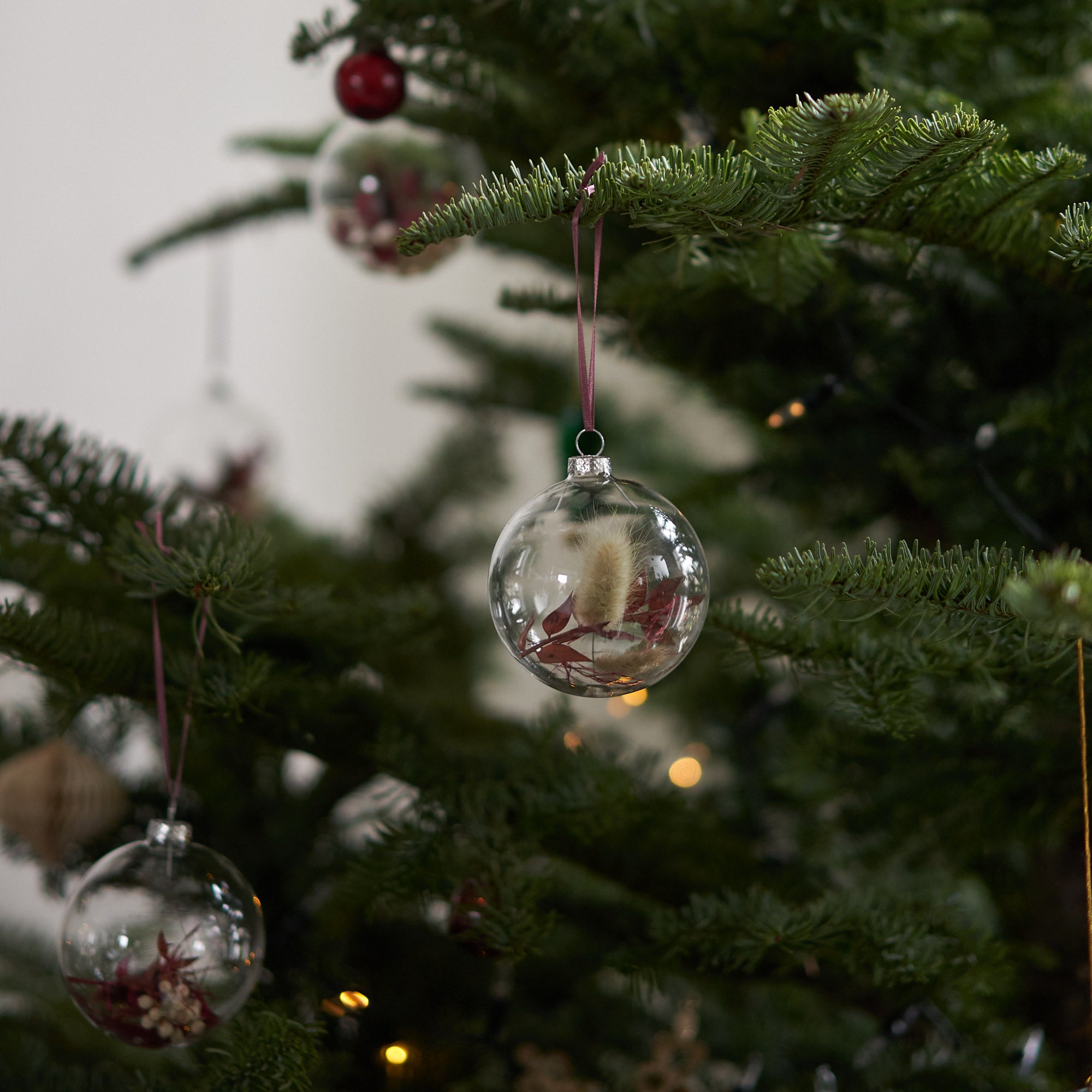 Set of 5 Dried flower Baubles: Burgundy
