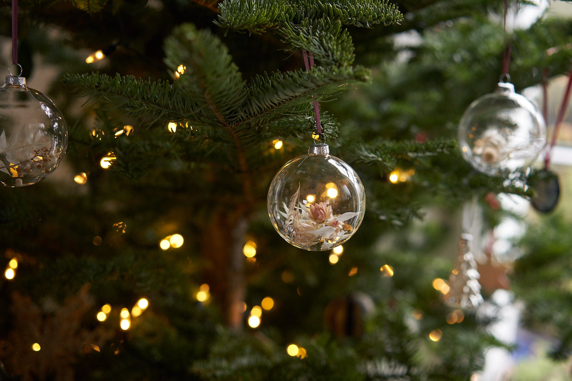 Set of 5 Dried flower Baubles: White