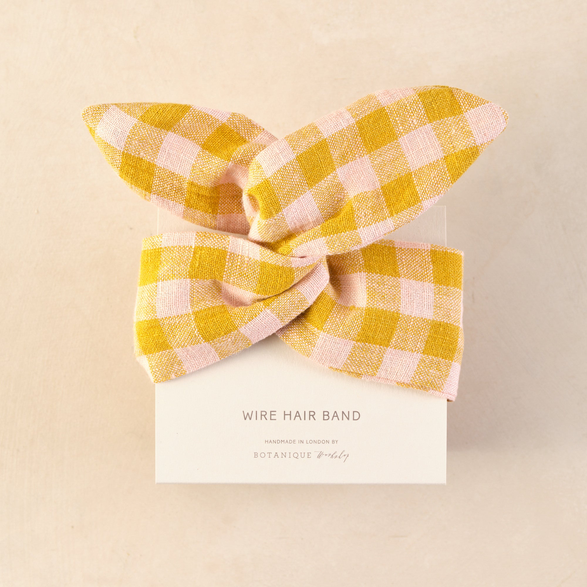 linen hair turban with yellow and pink gingham print