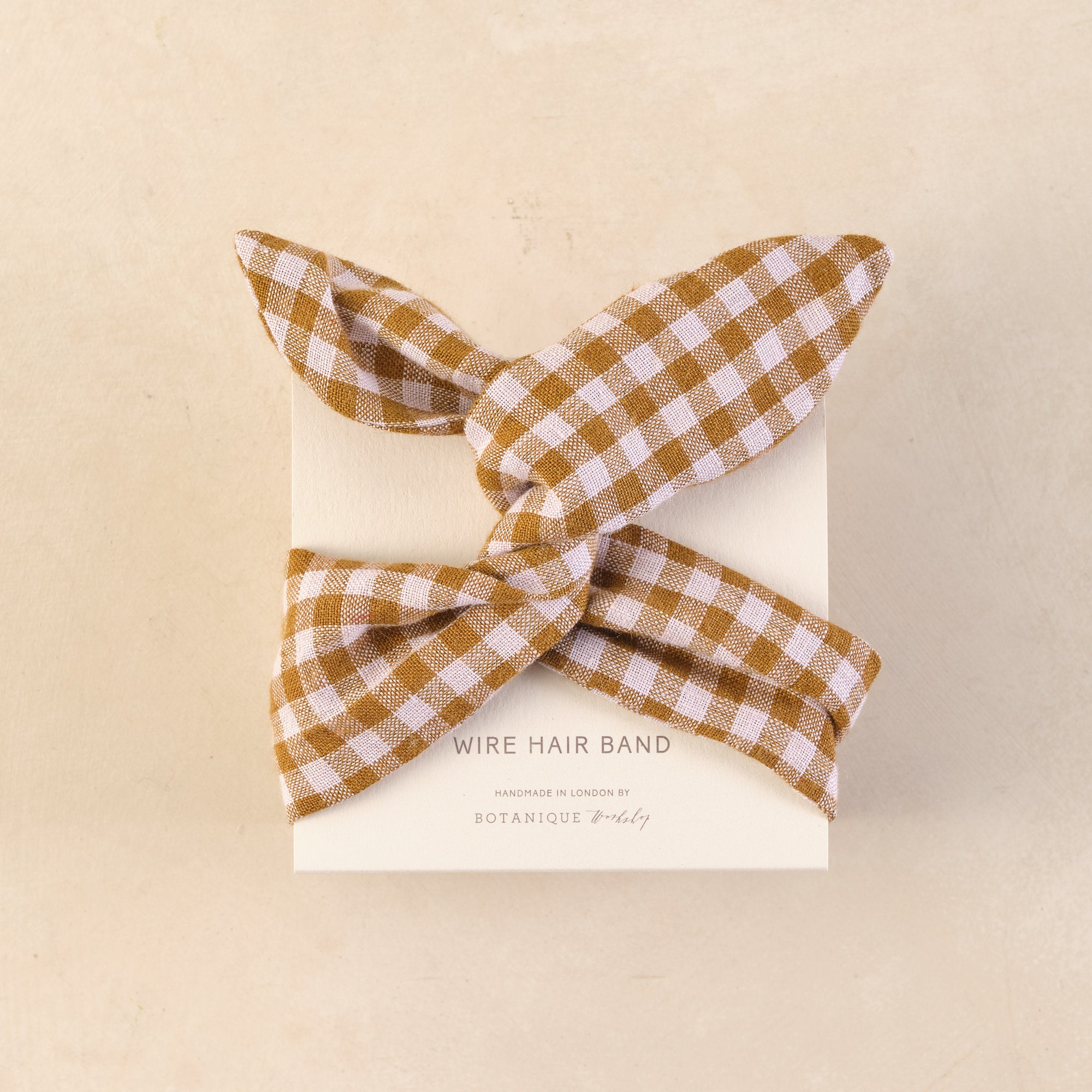 linen hair turban with brown gingham print