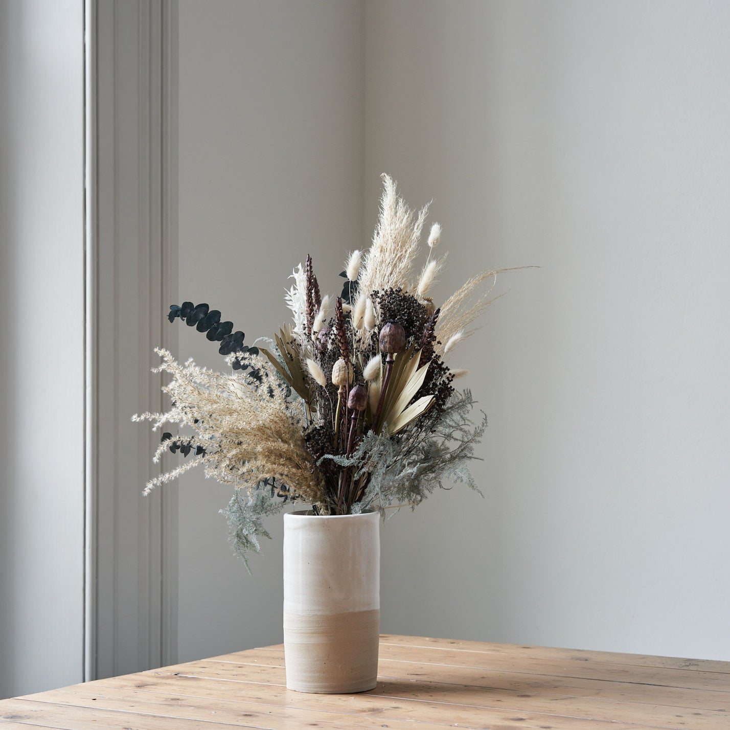 dried flower bouquet in neutral tones