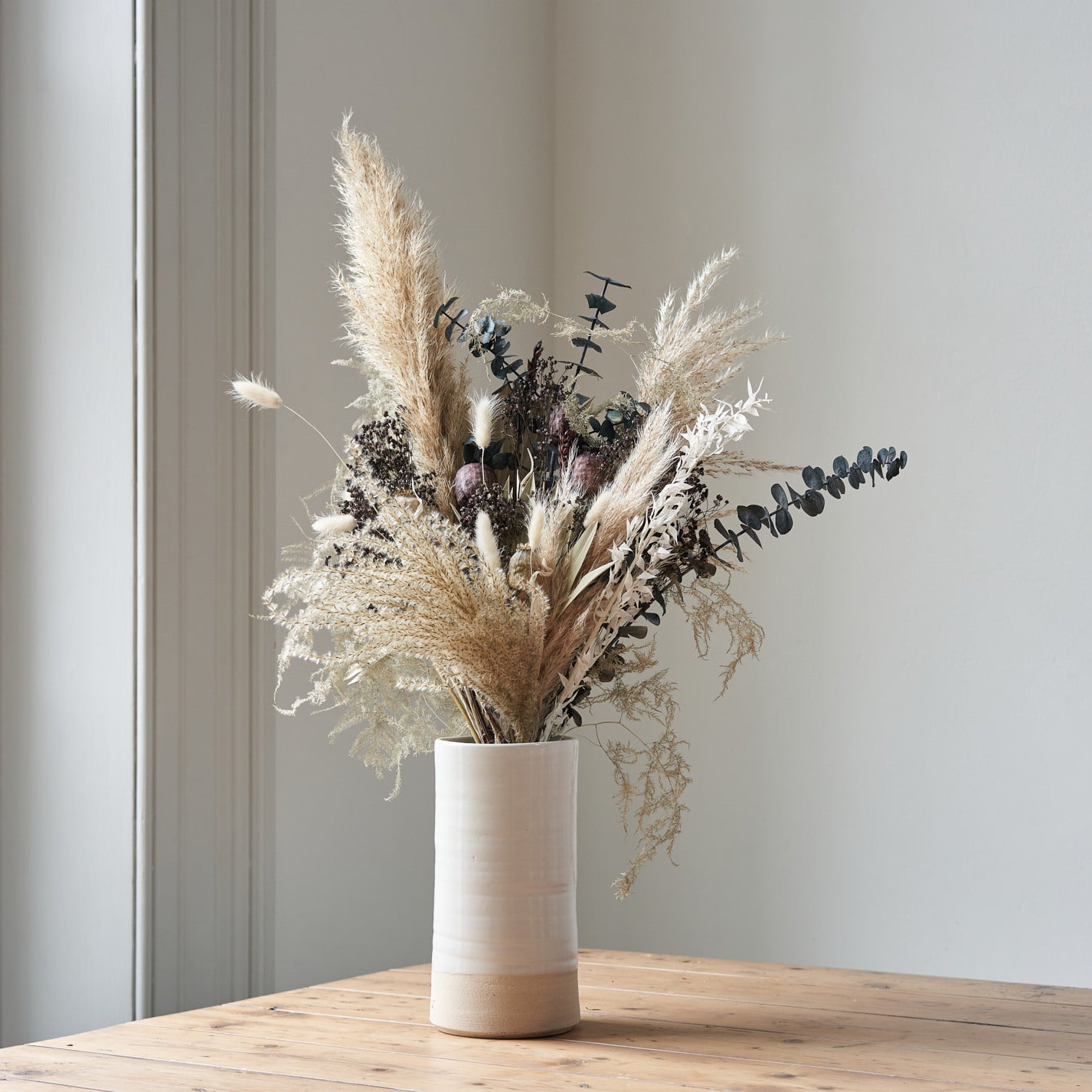 dried flower bouquet in neutral tones
