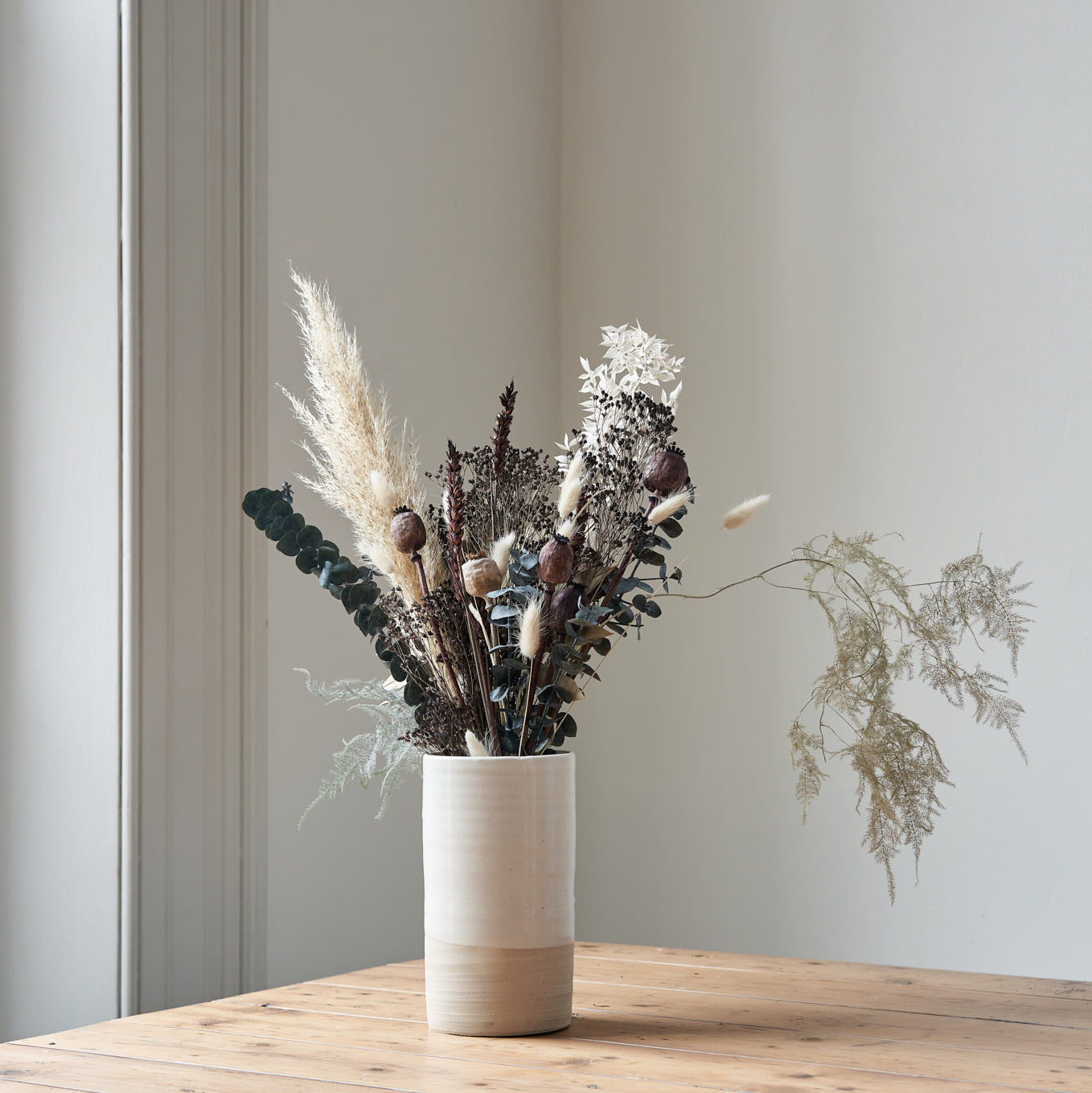 dried flower bouquet in neutral tones