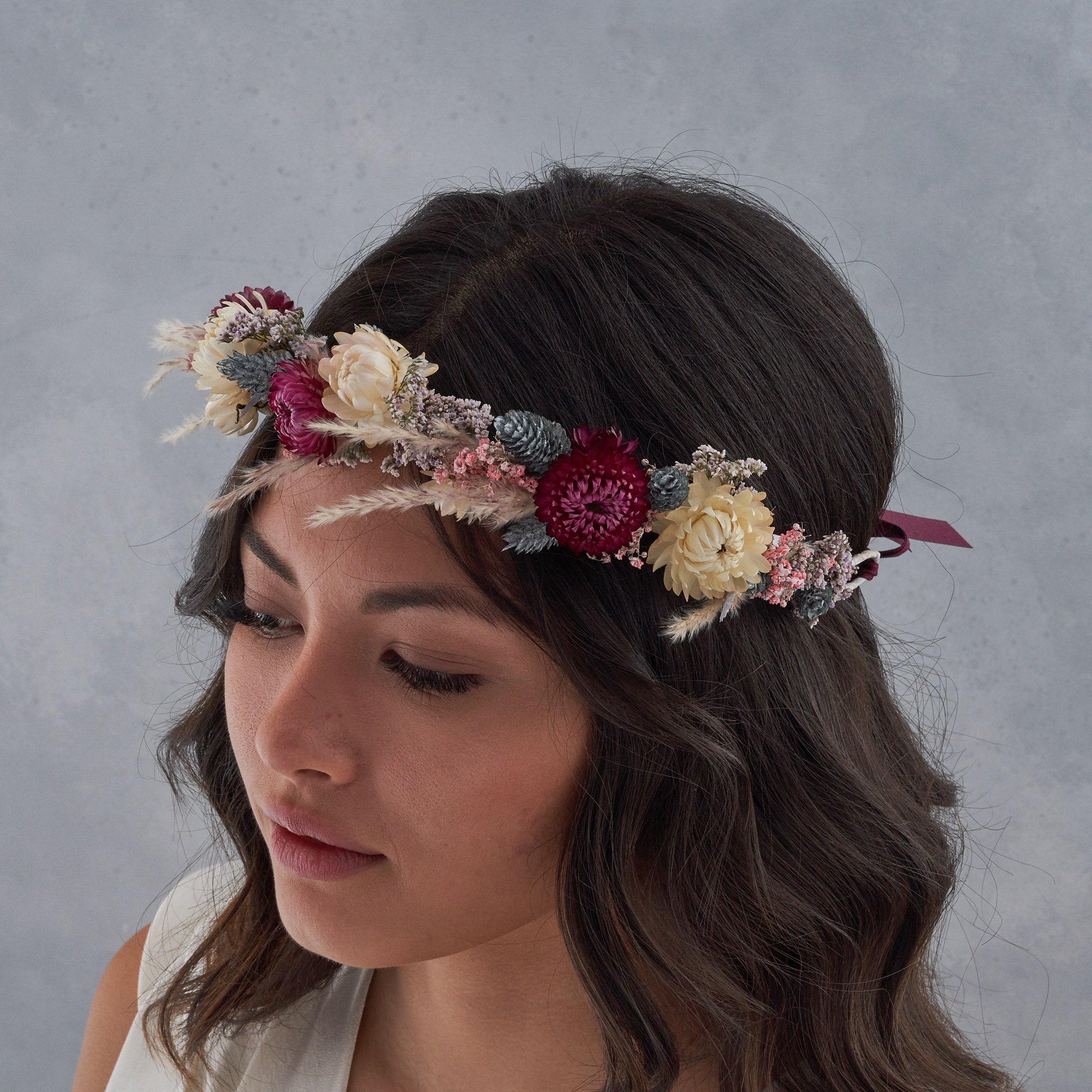 Dried flower crown : deep pink