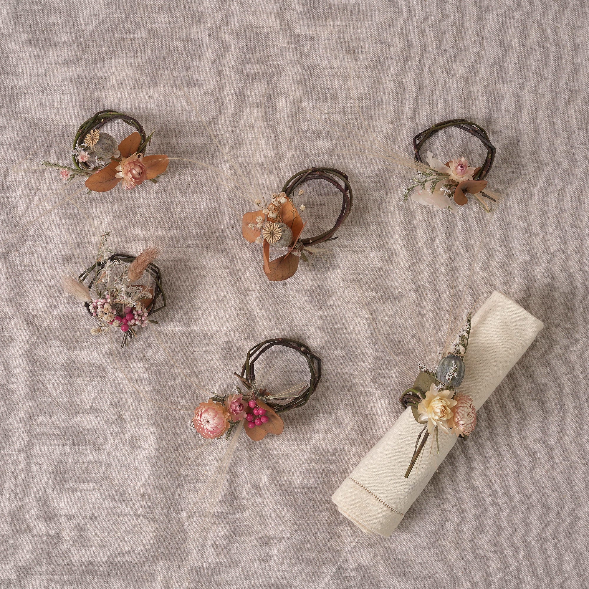 Dried Flower Napkin Rings - Set of 4