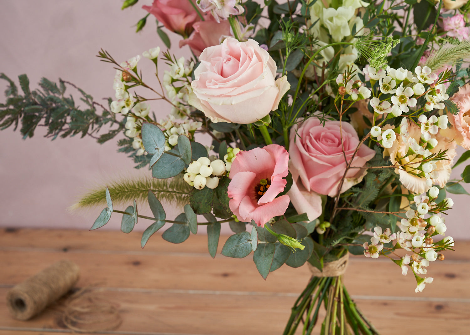 soft pink pastel wild flowers bouaquet delivered across London and UK Nationwide by Botanique Workshop