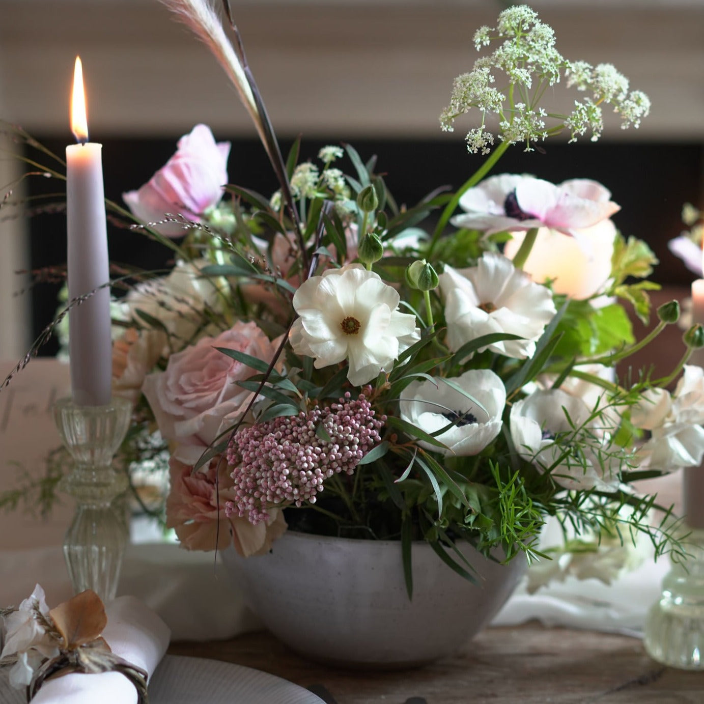 english garden style bowl arrangement from Botanique Workshop for weddings and events