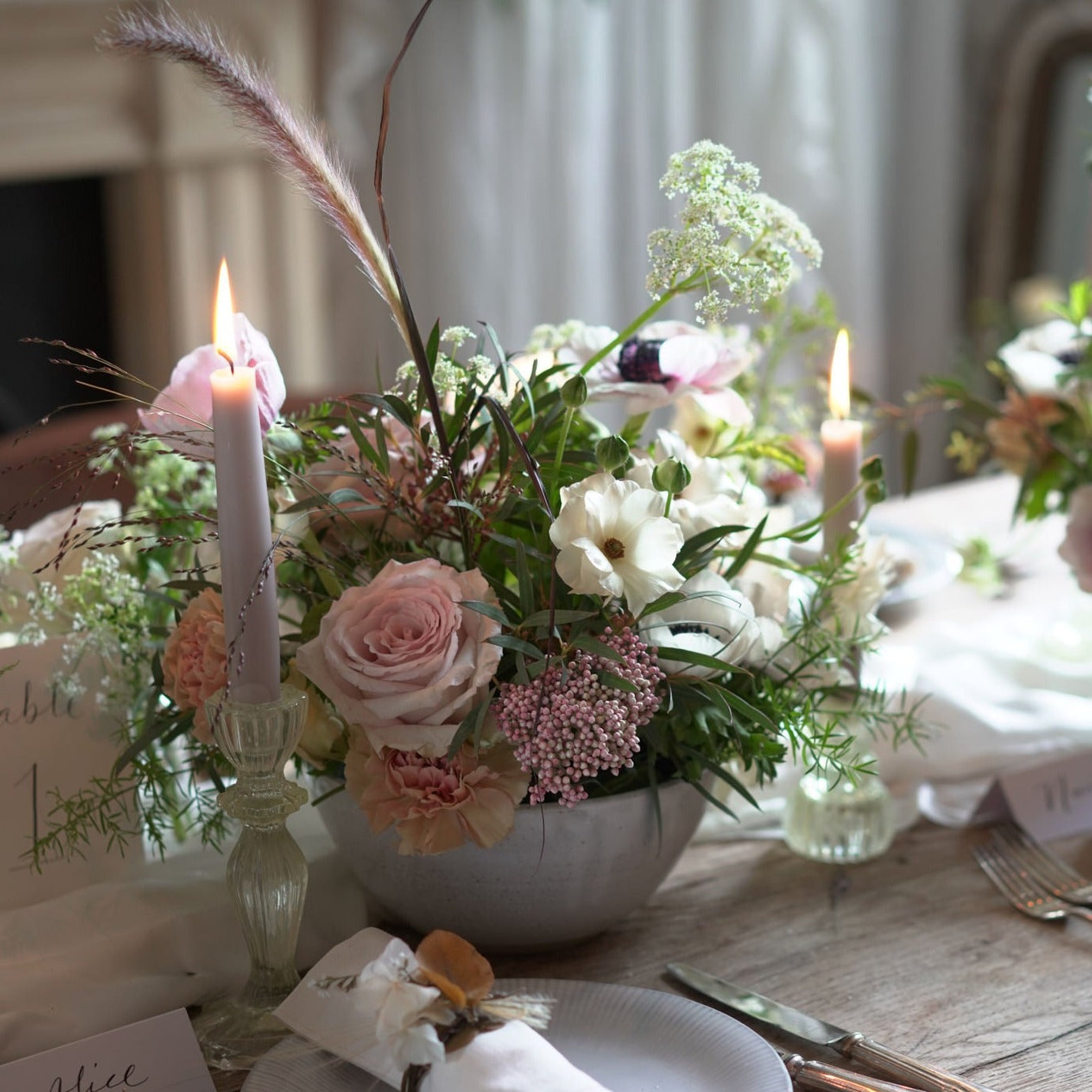 english garden style bowl arrangement from Botanique Workshop for weddings and events