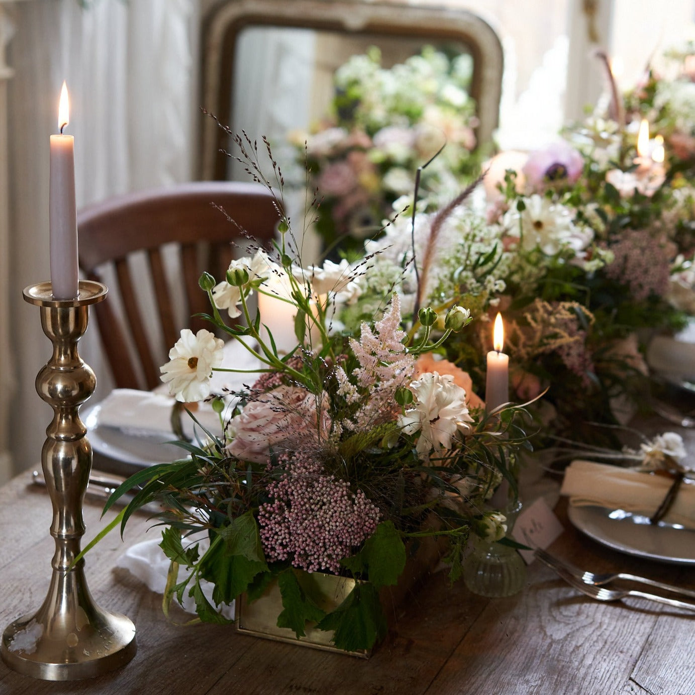 english country garden style trough arrangements for weddings