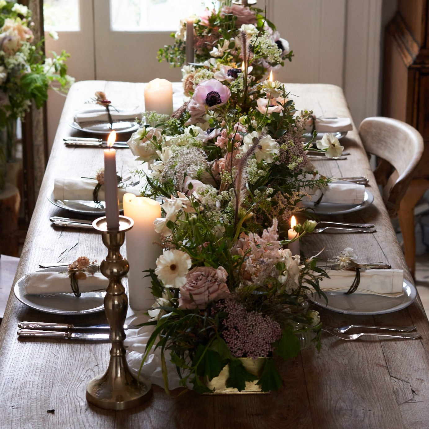 english country garden style trough arrangements for weddings