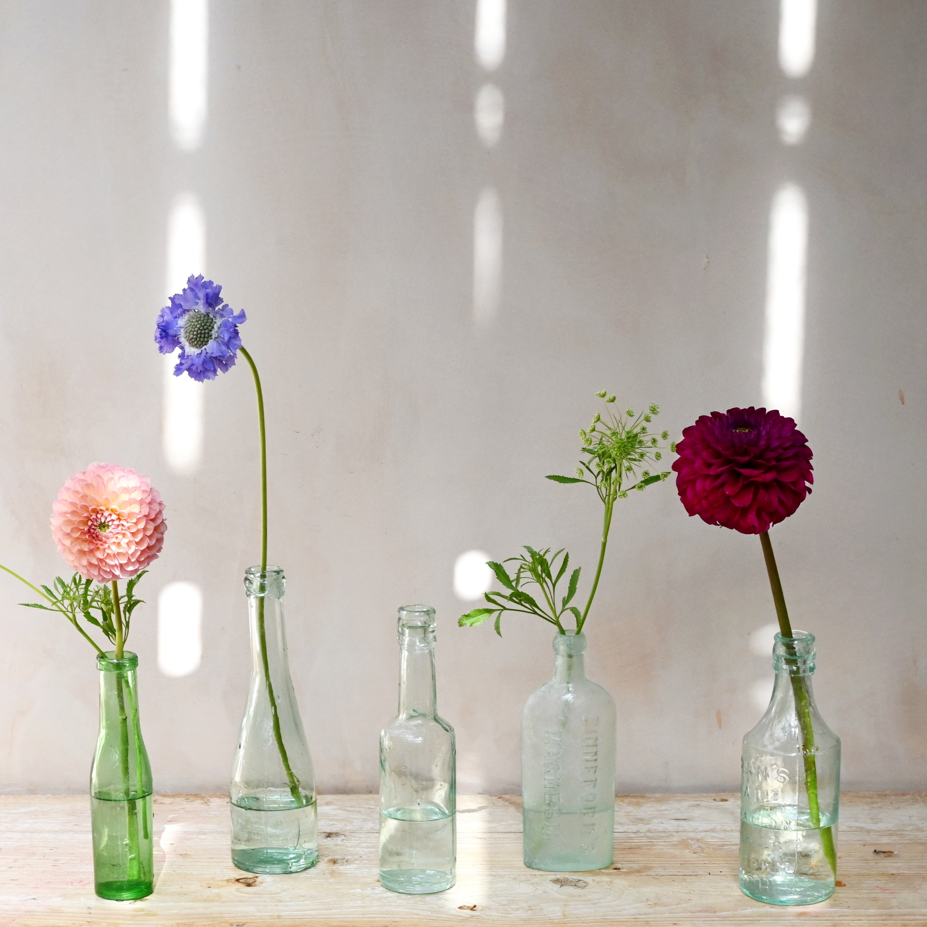 set of 5 vintage green glass apothecary bottles