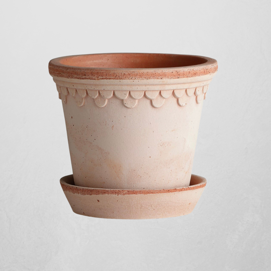 Bergs Potter terracotta copenhagen pot with scalloped detail