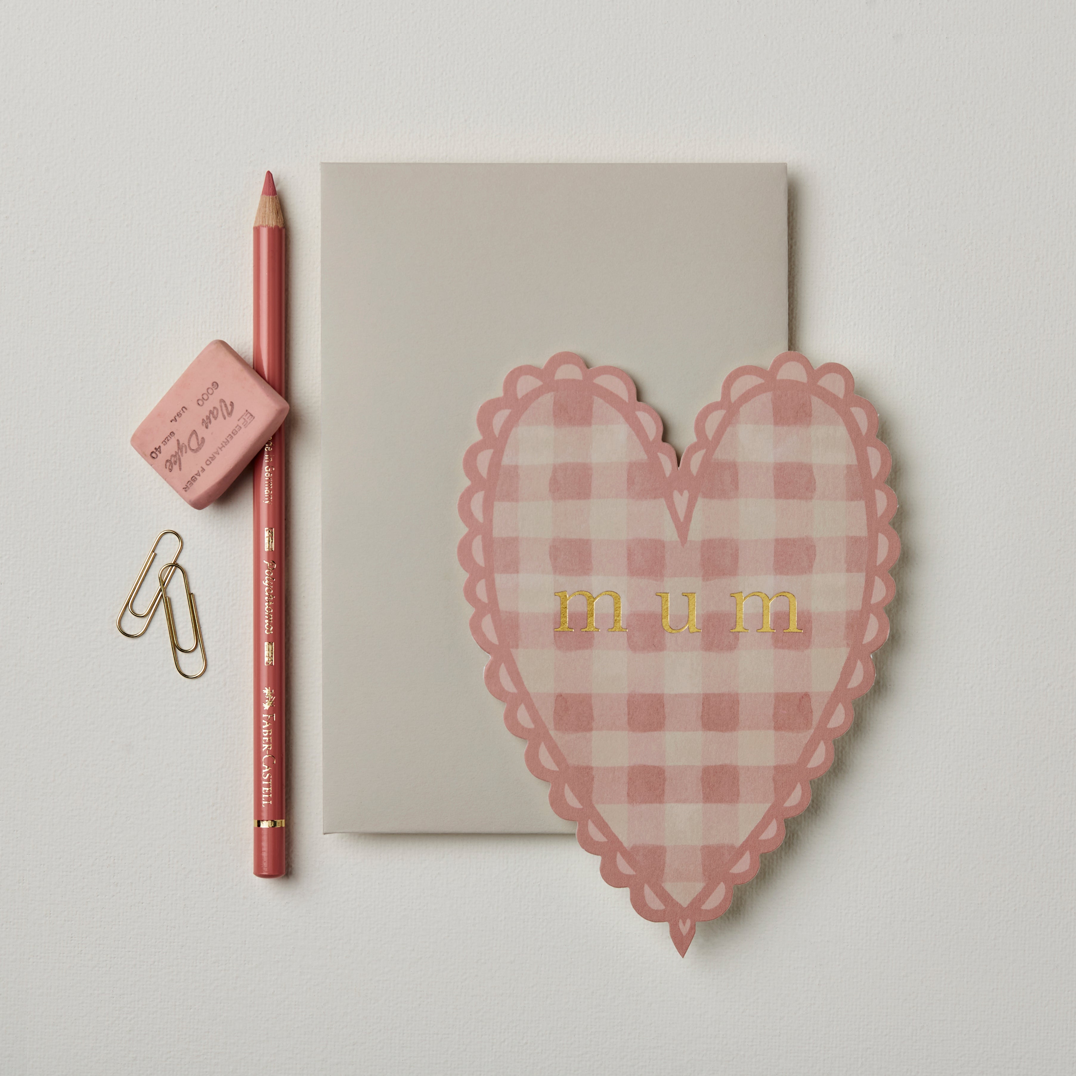 Pink Gingham Mum Heart Card
