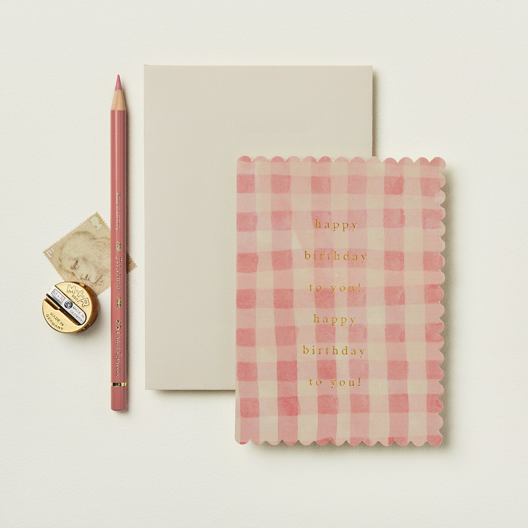 'Happy Birthday to You!' Pink Gingham Greetings Card