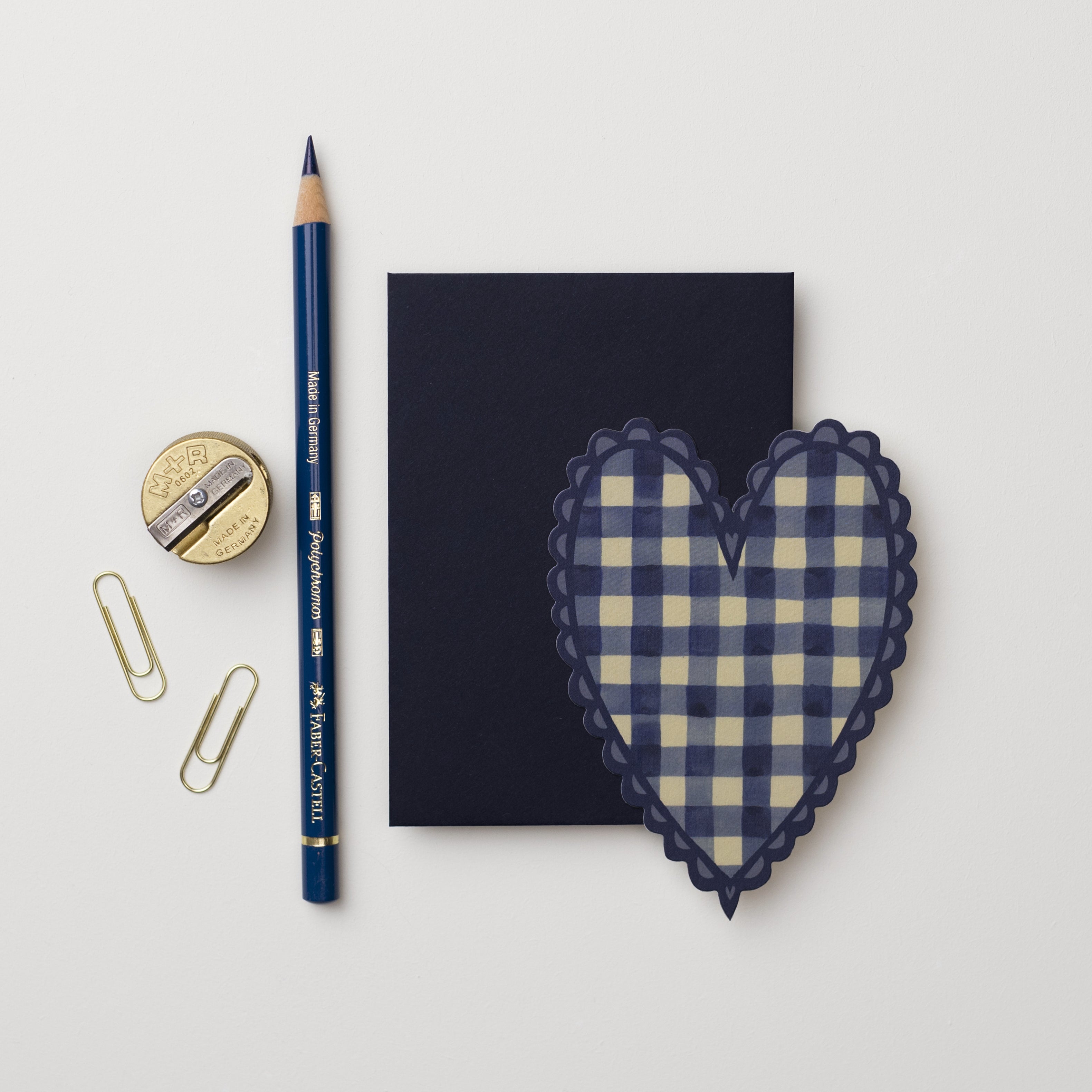 Blue Gingham Heart Mini Card