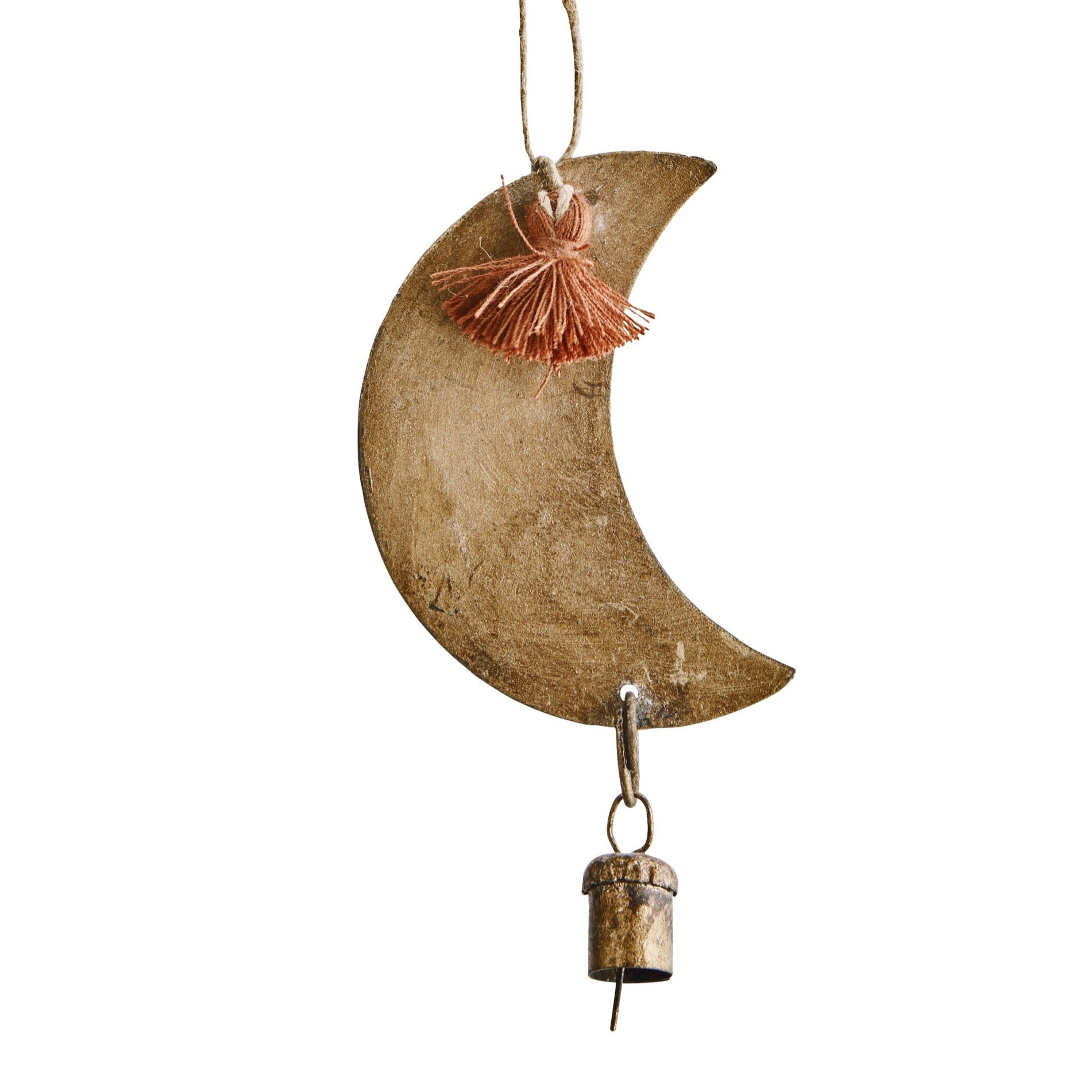Hanging moon with bell christmas ornament