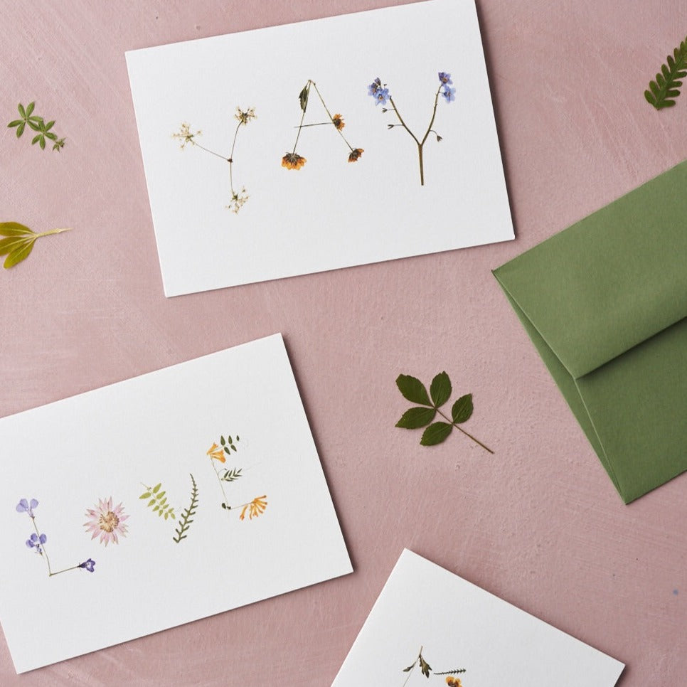 pressed flower design cards and artwork by Botanique Workshop