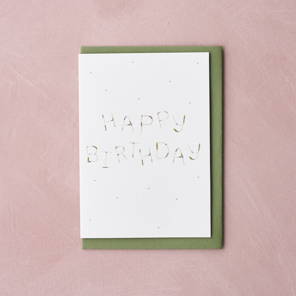 happy birthday pressed flower design card handmade by Botanique Workshop